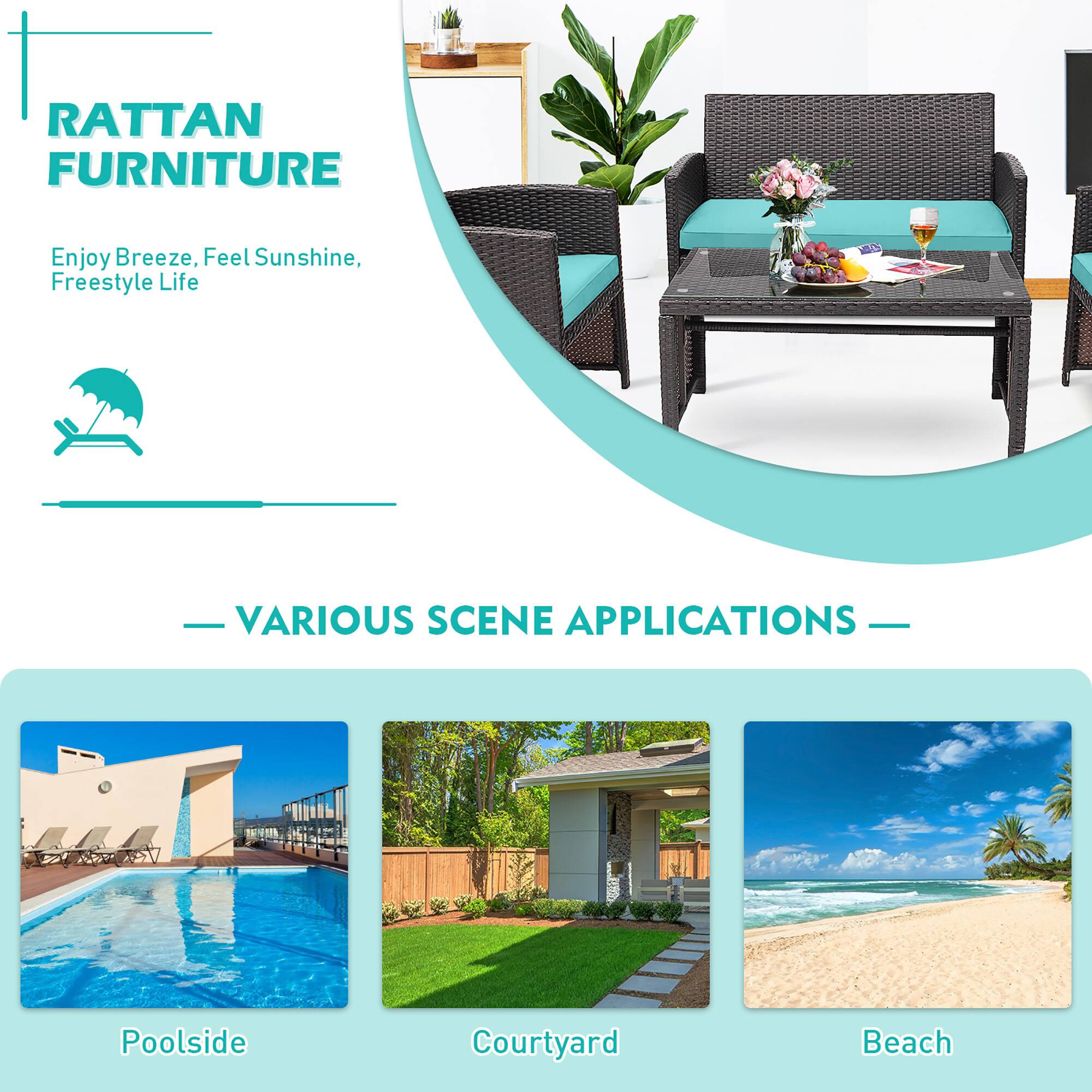 RATTAN FURNITURE

Enjoy Breeze, Feel Sunshine, Freestyle Life

VARIOUS SCENE APPLICATIONS

Poolside  
Courtyard  
Beach
