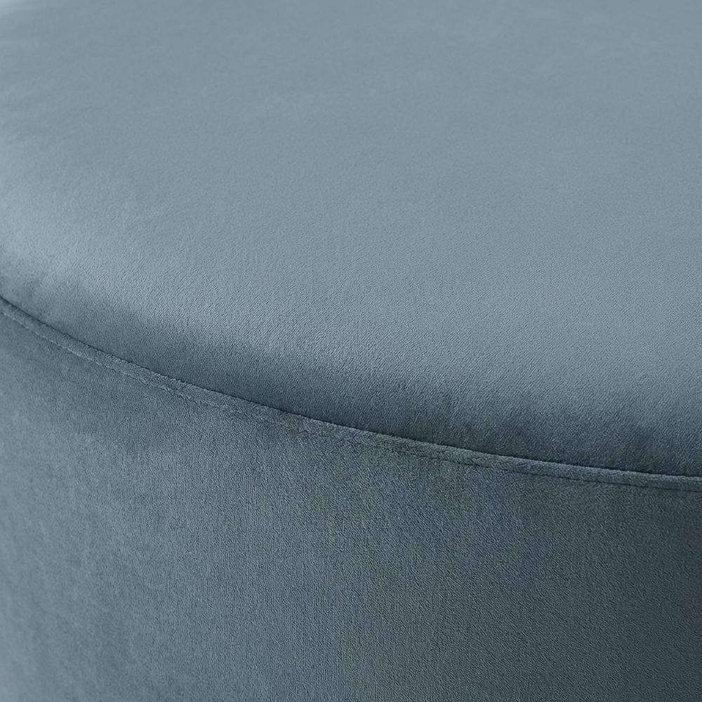Alt View 1. Outdoor Escape - Round Velvet Outdoor Ottoman With Upholstered Top For Lounge Area - Blue.