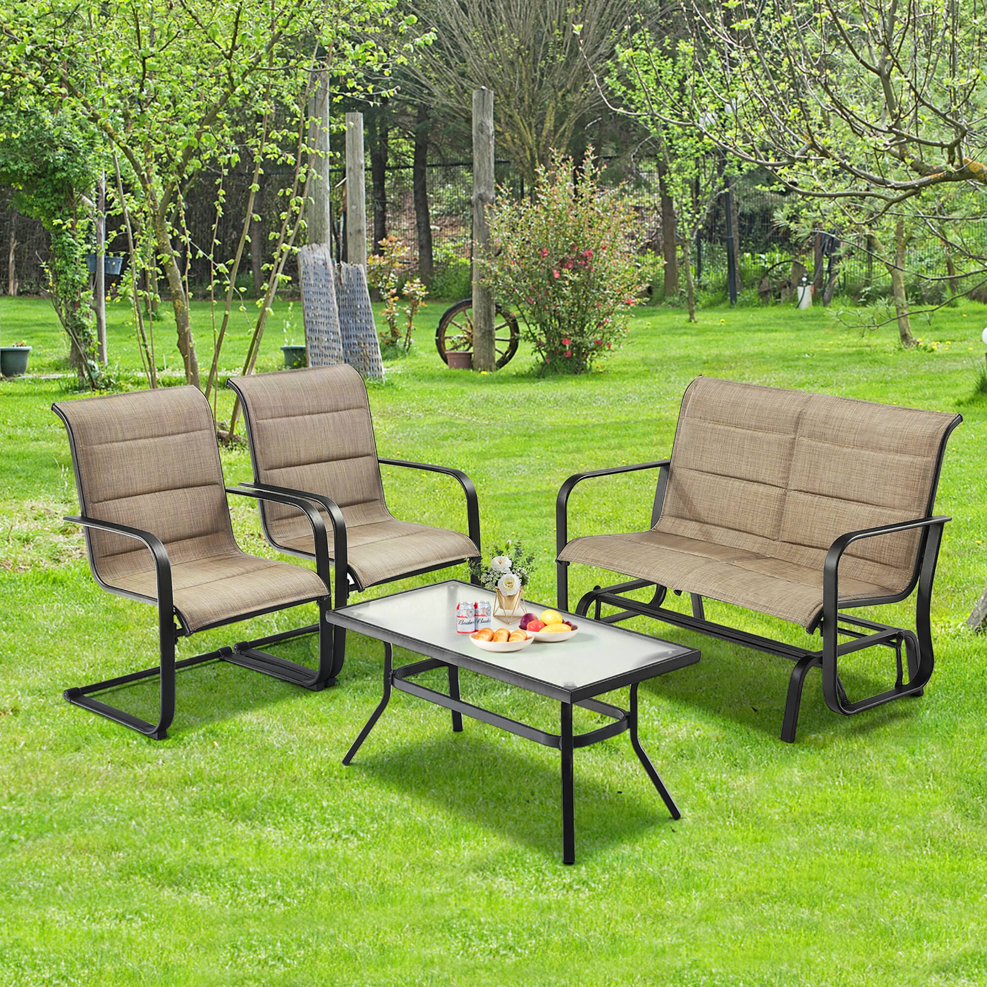 Alt View 1. Costway - Costway 4 PCS Outdoor Patio Furniture Set Padded Chairs Glider Loveseat Coffee Table - Brown/Black.