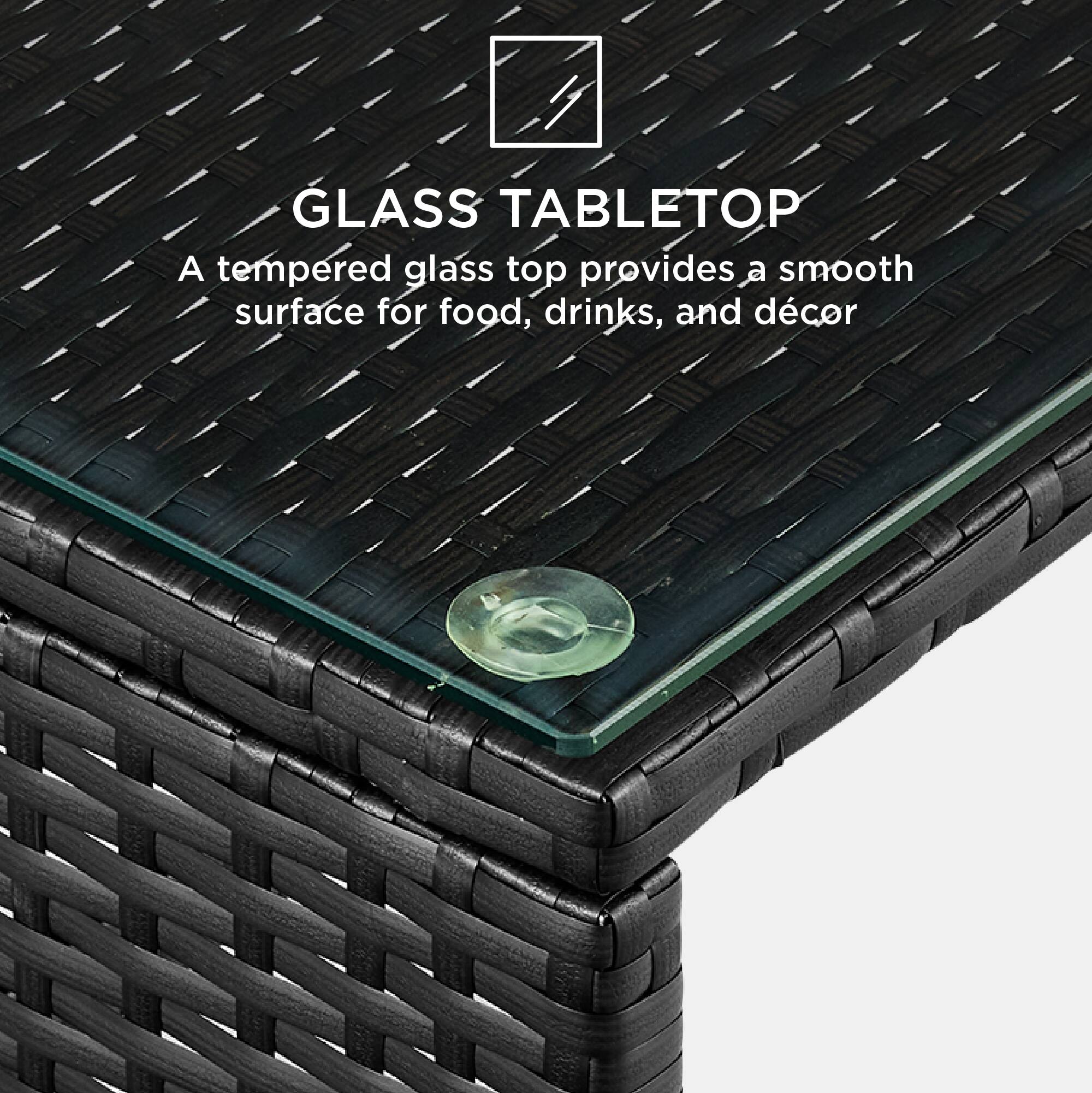 GLASS TABLETOP

A tempered glass top provides a smooth surface for food, drinks, and décor.