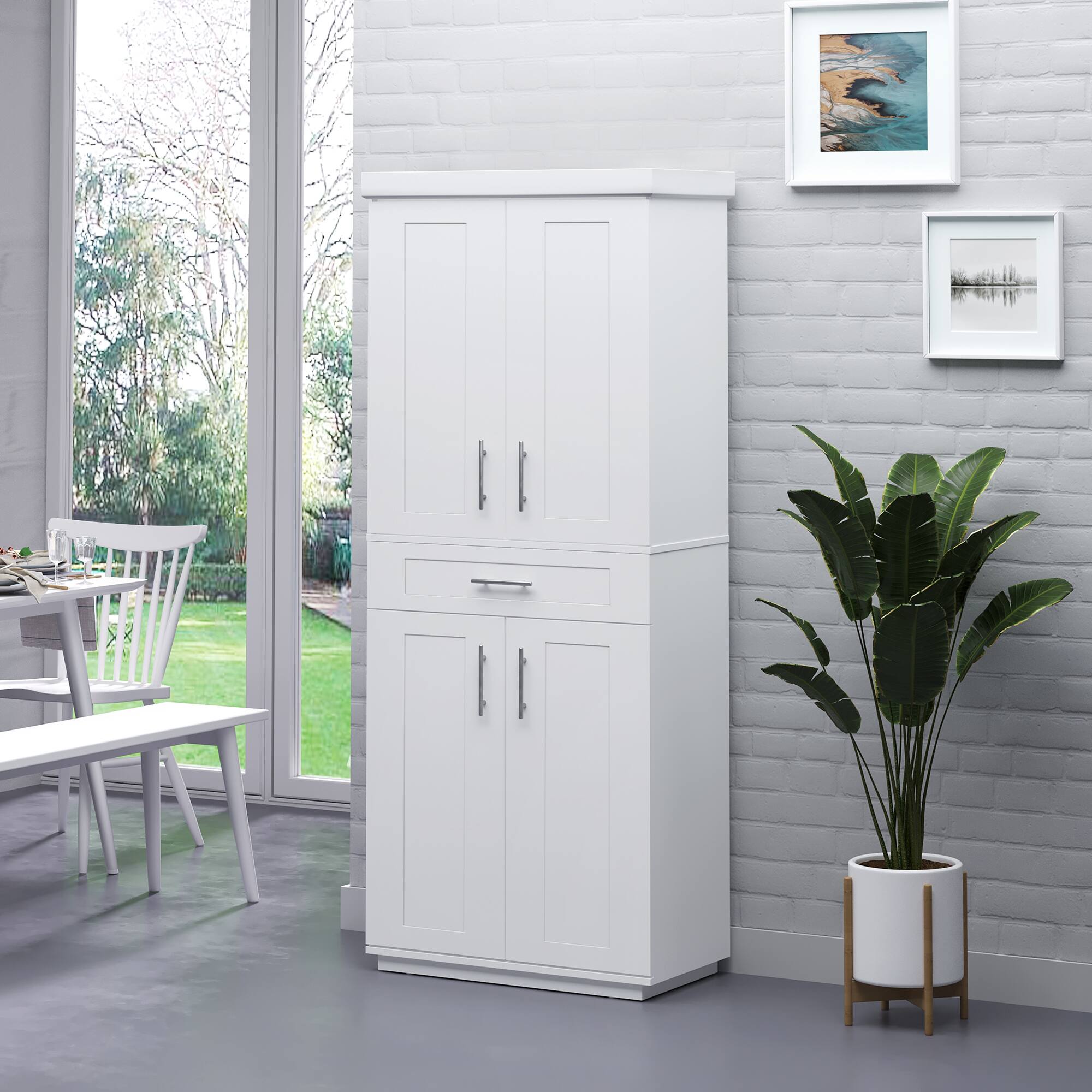 Alt View 1. Homcom - 72" Kitchen Pantry Cabinet, Freestanding Tall Storage Cabinet with 4 Doors, Drawer and 3 Adjustable Shelves - White.