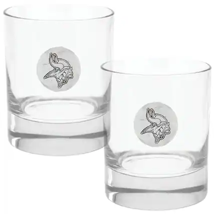 Front. Wendell August Forge - Minnesota Vikings Two-Piece 11oz. Rocks Glass Set - Multicolor.