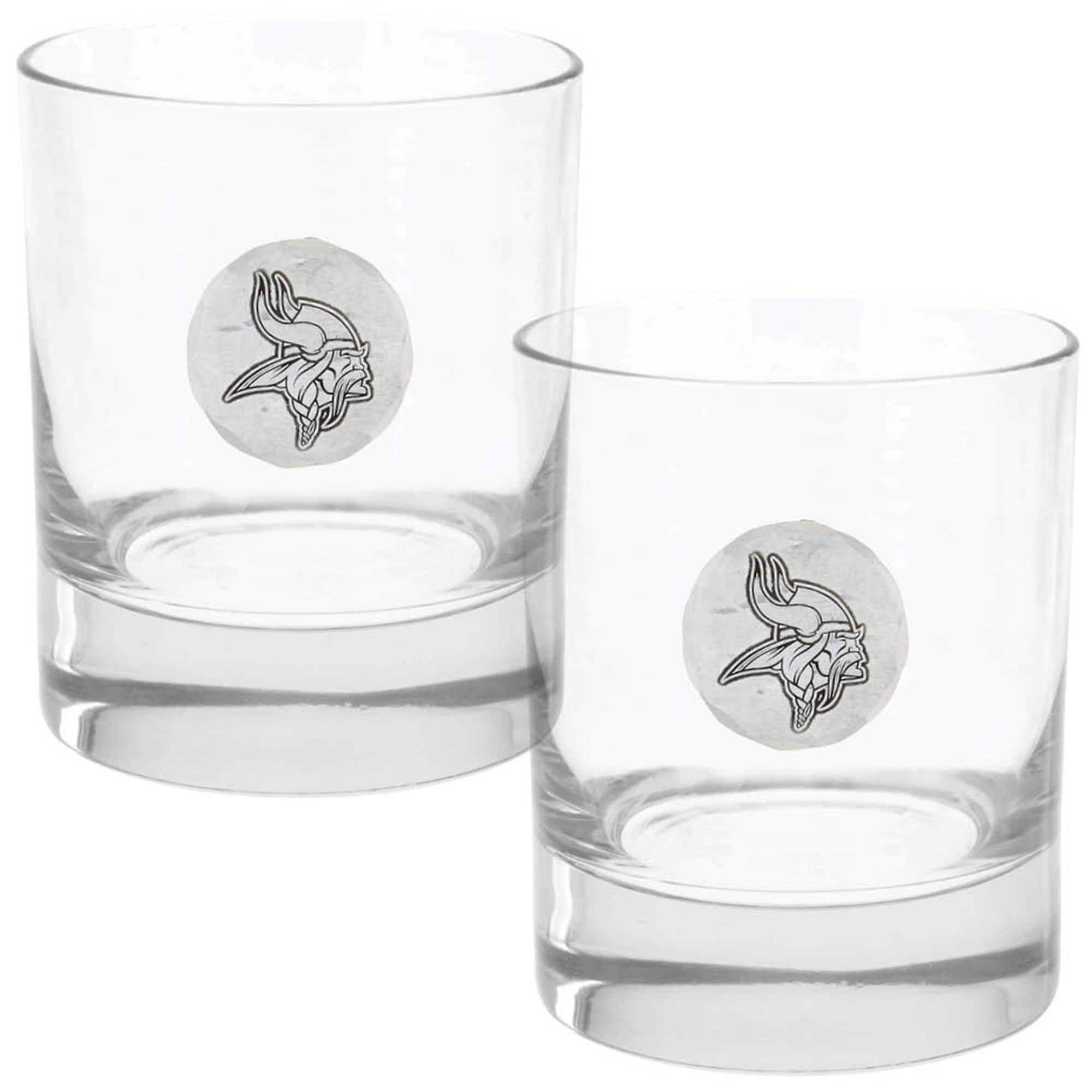 Front. Wendell August Forge - Minnesota Vikings Two-Piece 11oz. Rocks Glass Set - Multicolor.