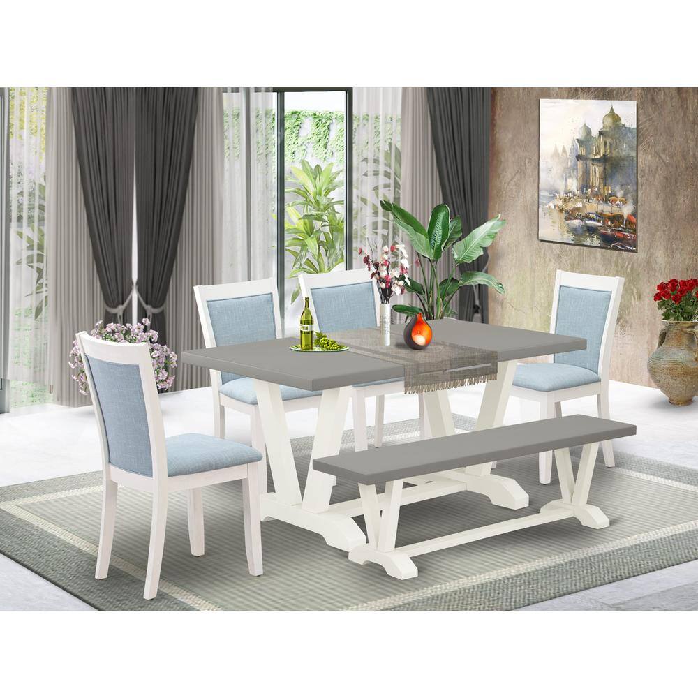 Angle. East West Furniture - East West Furniture 6-Piece Dinner Table Set Includes a Modern Table - 4 Baby Blue Linen Fabric Dining Chairs with - Multi-Color.