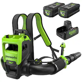 Greenworks - 80V (850 CFM) Dual Port Backpack Blower with (2) 5 Ah Batteries, DP Rapid Charger - Green