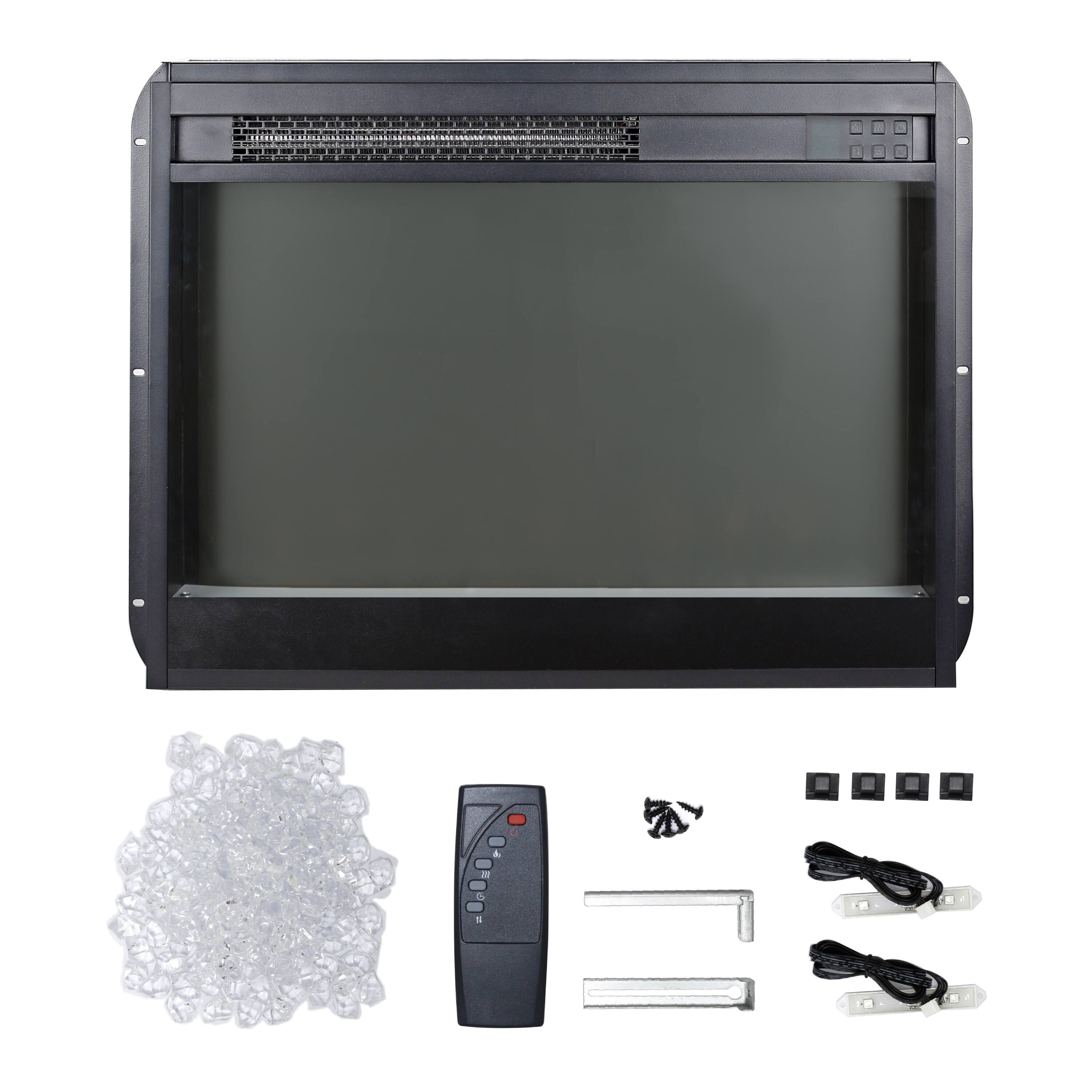 Alt View 4. Mondawe - 23" Ultra-Thin Electric Fireplace Insert with Crystal and Side Lights - Black.