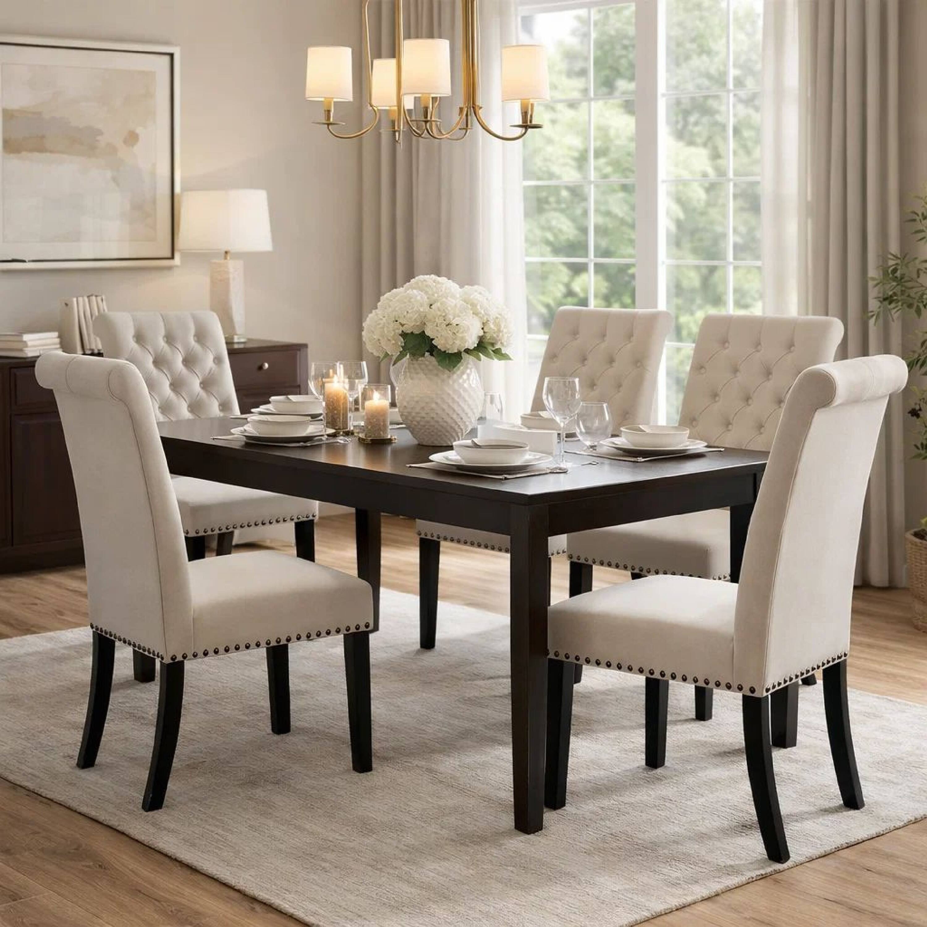 Manhattan Lane Ali 20 Inch Set of 2 Side Chairs, Light Button Tufted ...