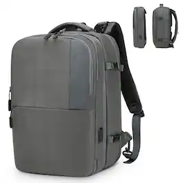 Unique Bargains - 2-in-1 Travel Backpack for Men, Expandable 16" Laptop Backpack, Water-Resistant Carry-On Business Bag with USB-C - Gray