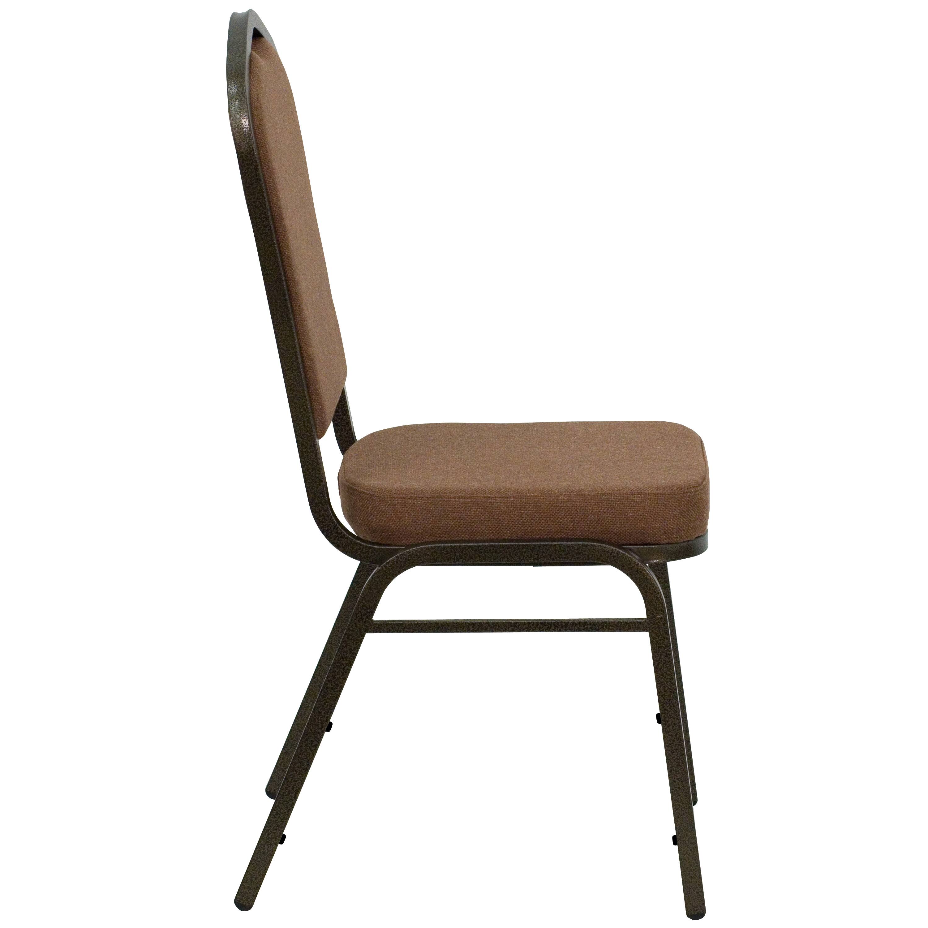 Alt View 6. Emma + Oliver - Crown Back Stacking Banquet Dining Chair - Coffee Fabric/Gold Vein Frame.