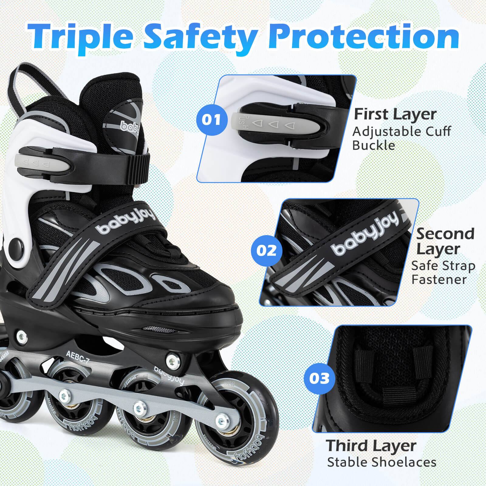 Triple Safety Protection

01 First Layer Adjustable Cuff Buckle

02 Second Layer Safe Strap Fastener

03 Third Layer Stable Shoelaces