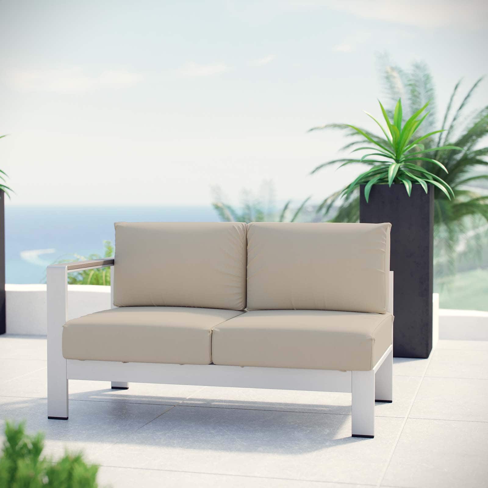 Shore Left-Arm Corner Sectional Outdoor Patio Aluminum Loveseat by Modway - Silver Beige