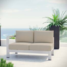 Shore Left-Arm Corner Sectional Outdoor Patio Aluminum Loveseat by Modway - Silver Beige