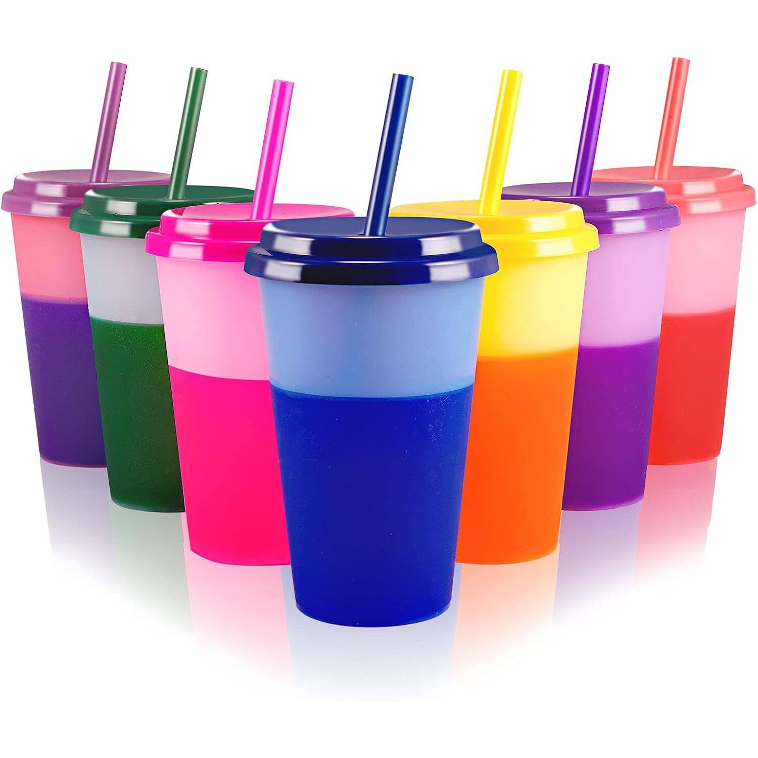 PARKER SLATER - 7-pack 12oz color changing cups with lids and straws, reusable plastic tumblers for kids, parties, and cold drinks - Multicolor