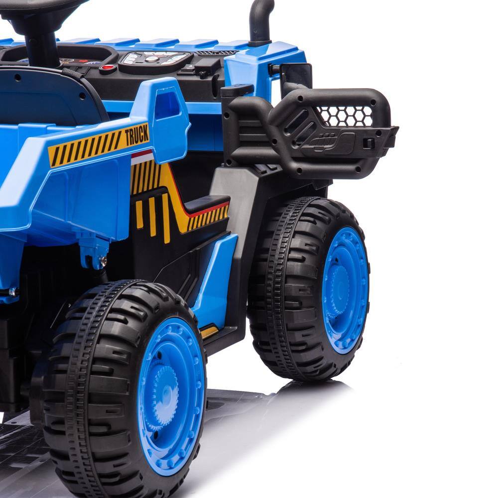 Alt View 4. BreeBe - 24V Two-Seater Kids ride on Electric Car with Parental Control, 400W, USB, MP3, Bluetooth, Lights, E-Rear Dump, Ages 3+ - Blue.