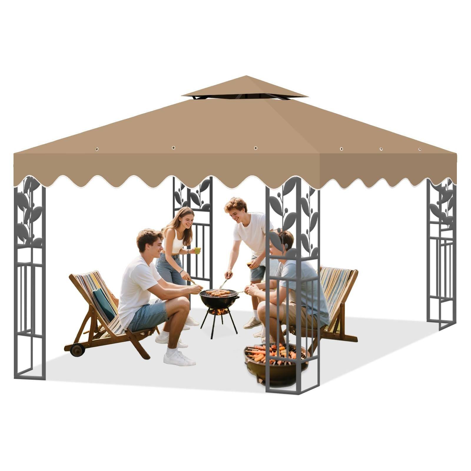 Alt View 1. Paradigms Interiors - Gazebo Replacement Top Cover Roof Double Tiered With Air Vent For Outdoor Garden Patio Pavilion Sun Shade khak - Coffee.