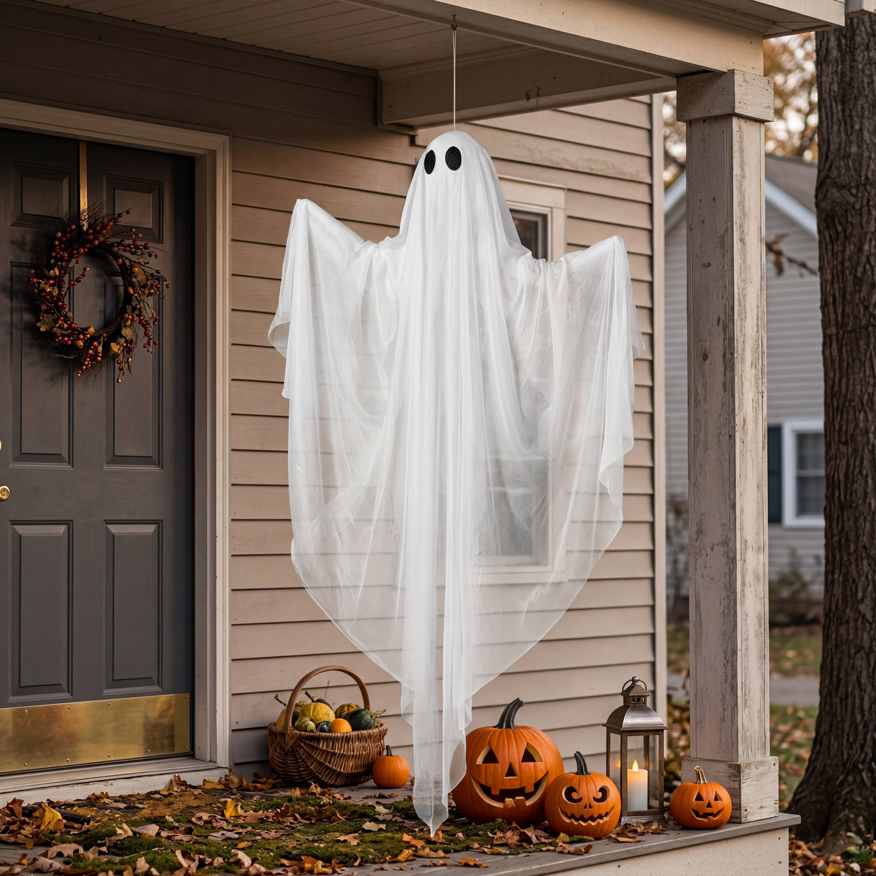 Alt View 2. Joyfy - 47" LED Light Hanging Ghost Halloween Decoration – Warm White Glow for Indoor, Outdoor, Yard & Lawn Displays - White.