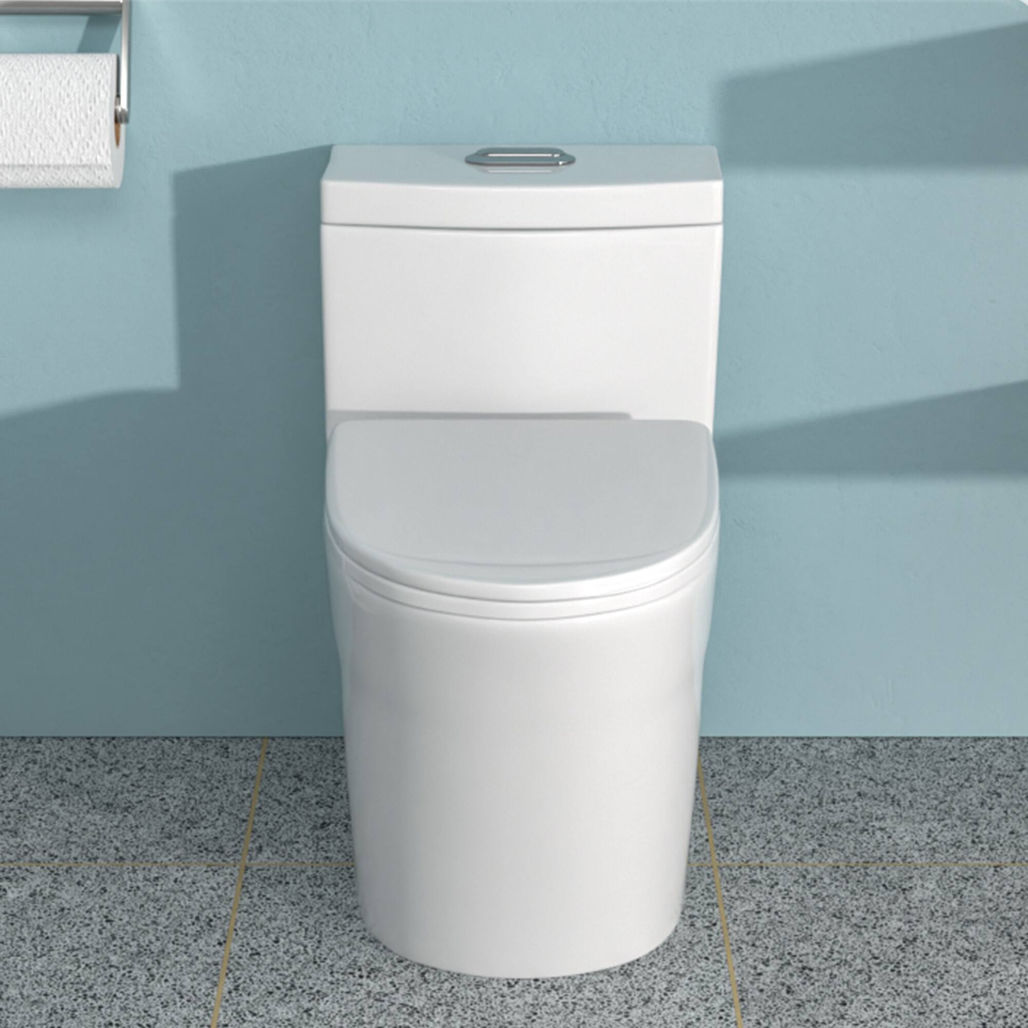 Alt View 1. TinyHomie - Ceramic One Piece Toilet for Bathroom 12 inch Rough In 124143 GPF Dual Flush with Soft Closing Seat Powerful Dual - White.