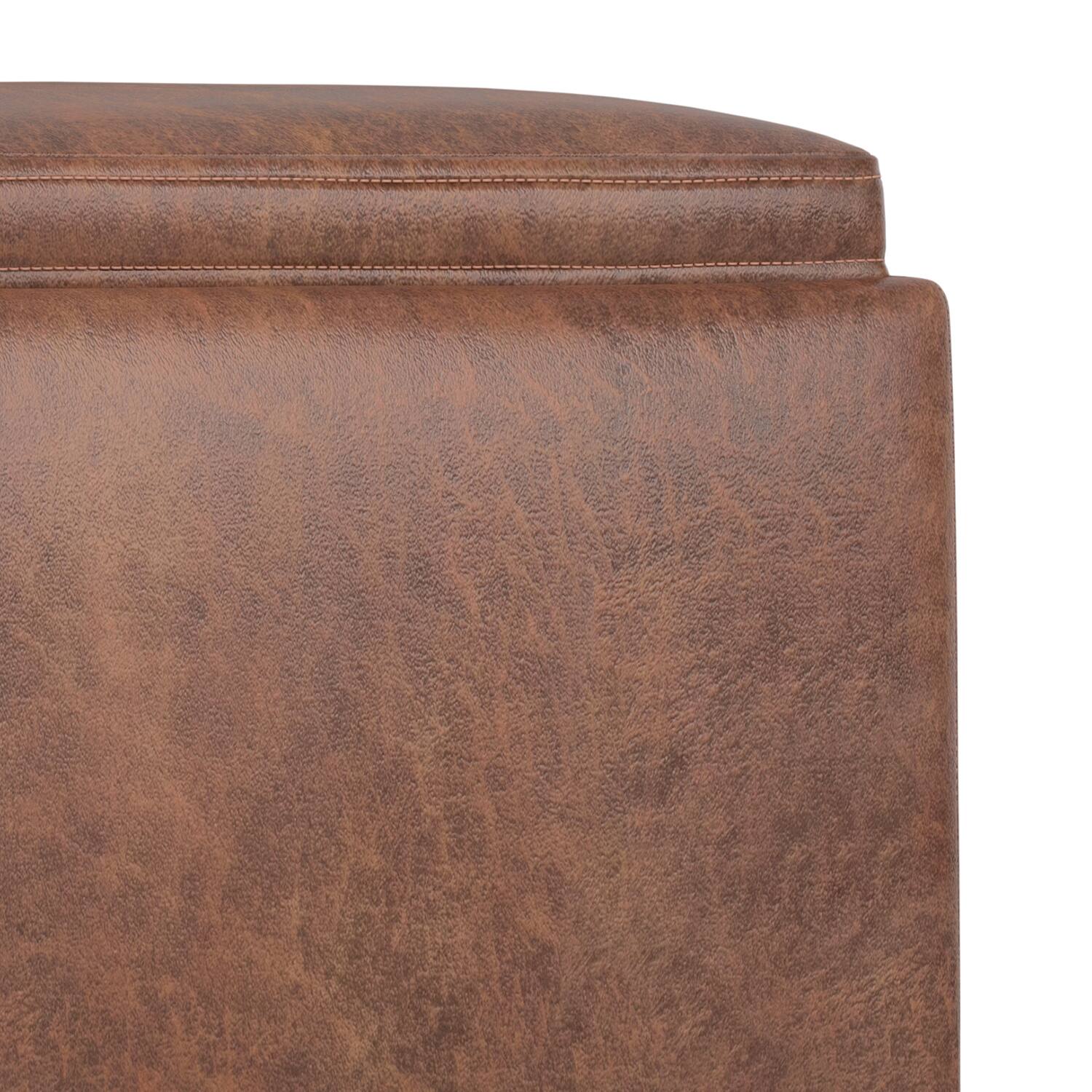 Alt View 8. Simpli Home - Natasha 18 inch Square Mid Century Storage Ottoman with Tray in Distressed Saddle Brown  Vegan Faux Leather, Assembled - Distressed Saddle Brown.