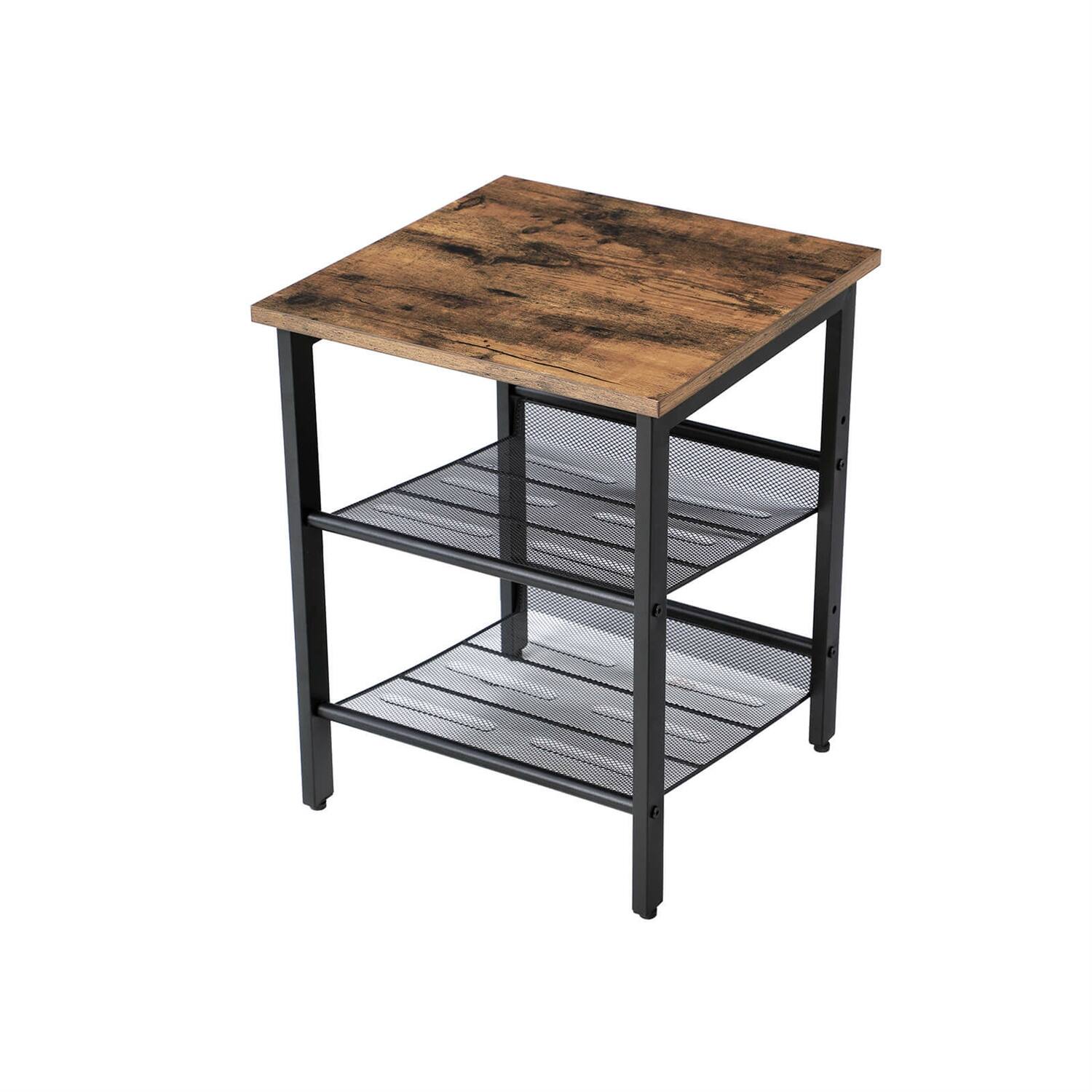 Angle. Hivvago - Hivvago Set of 2 Side Table Nightstand with Top and Mesh Shelves - Rustic Brown.