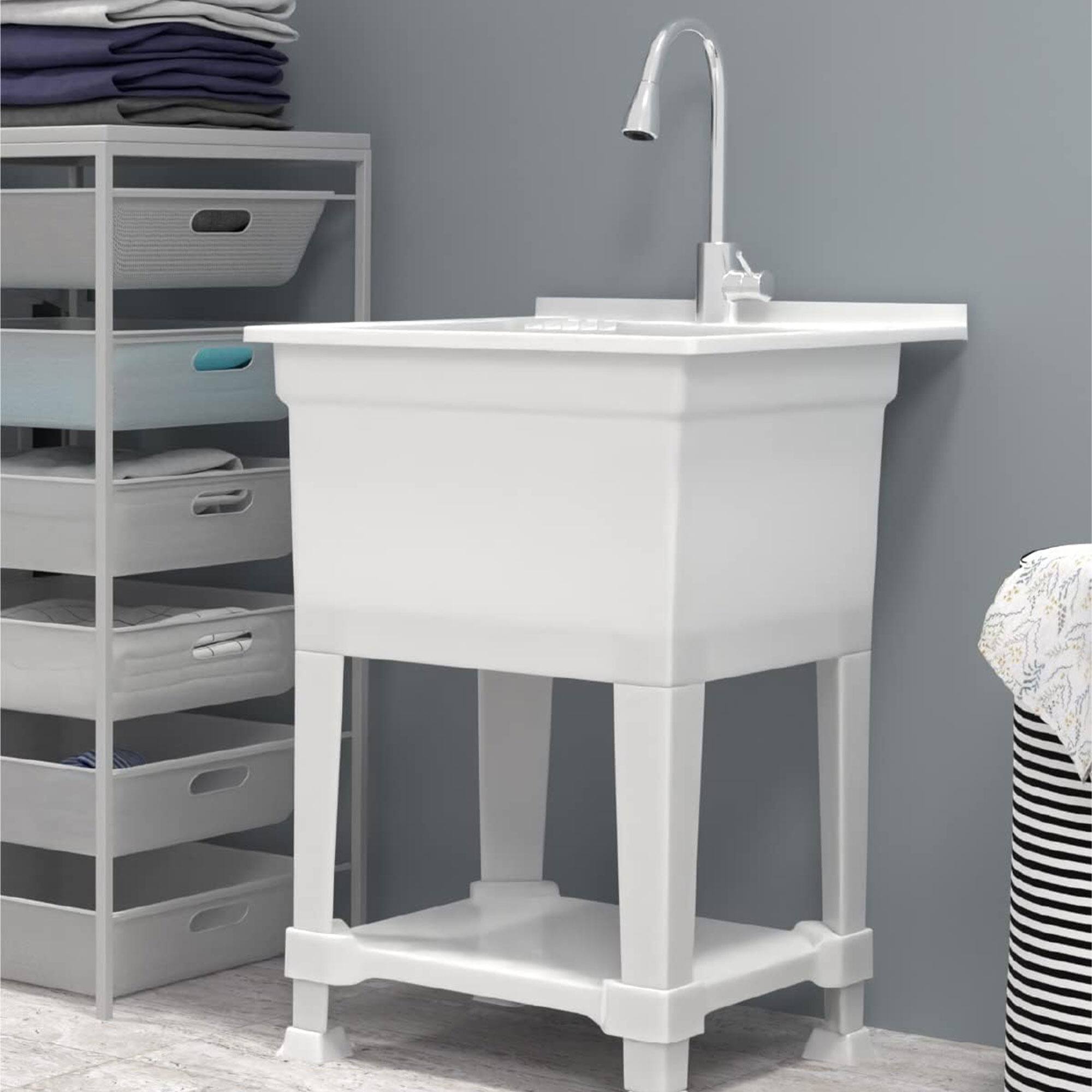 Alt View 2. UTILITYSINKS - UTILITYSINKS Plastic 24" Freestanding Compact Workshop Utility Tub Sink, White - White.