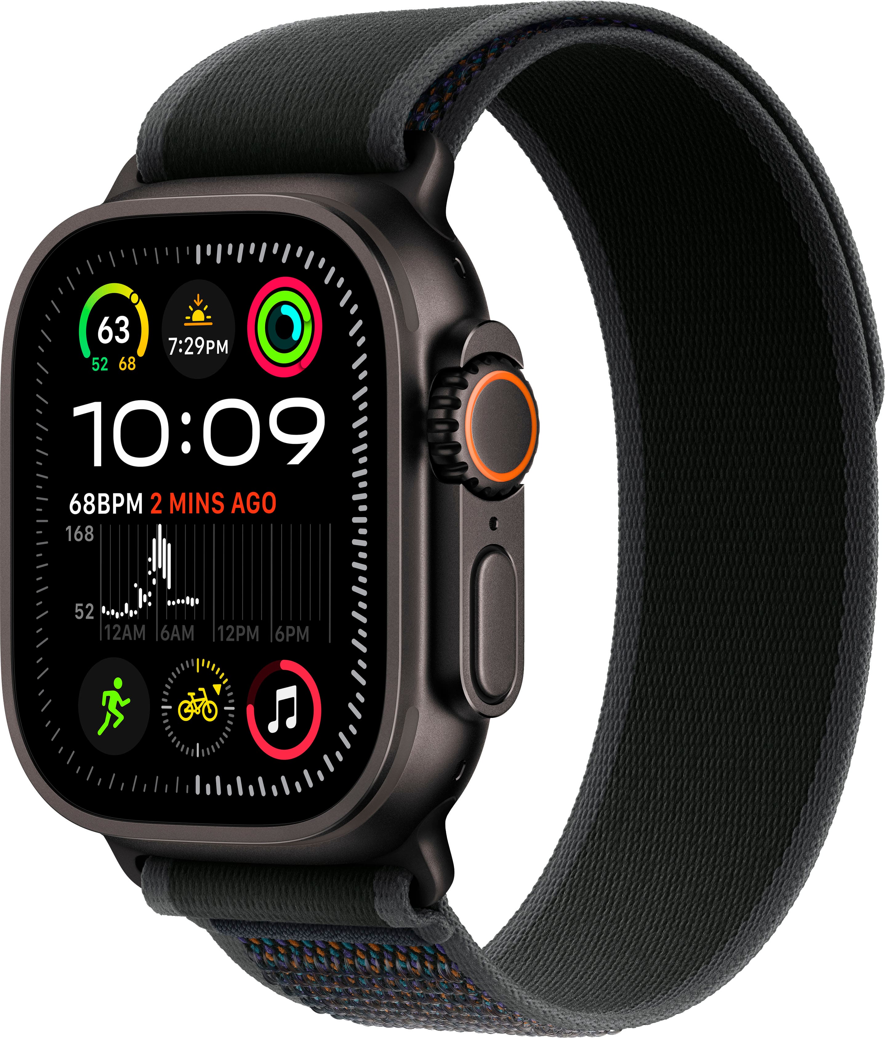 Apple Watch Ultra 2 (GPS+Cellular) 49mm Titanium Case with Black Trail Loop - M/L - Black - (2024) - Angle_Zoom