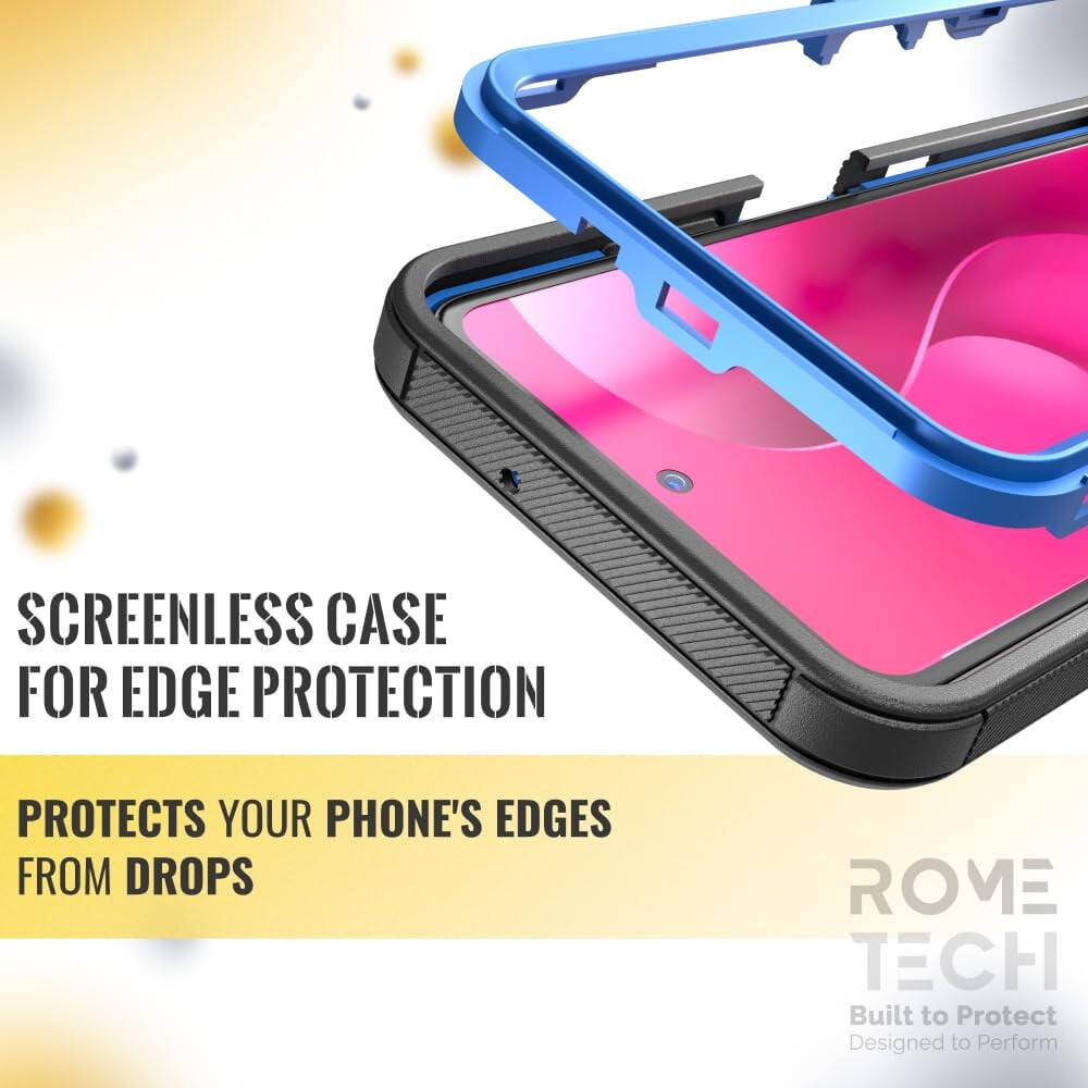SCREENLESS CASE FOR EDGE PROTECTION  
PROTECTS YOUR PHONE'S EDGES FROM DROPS  

ROME TECH  
Built to Protect  
Designed to Perform