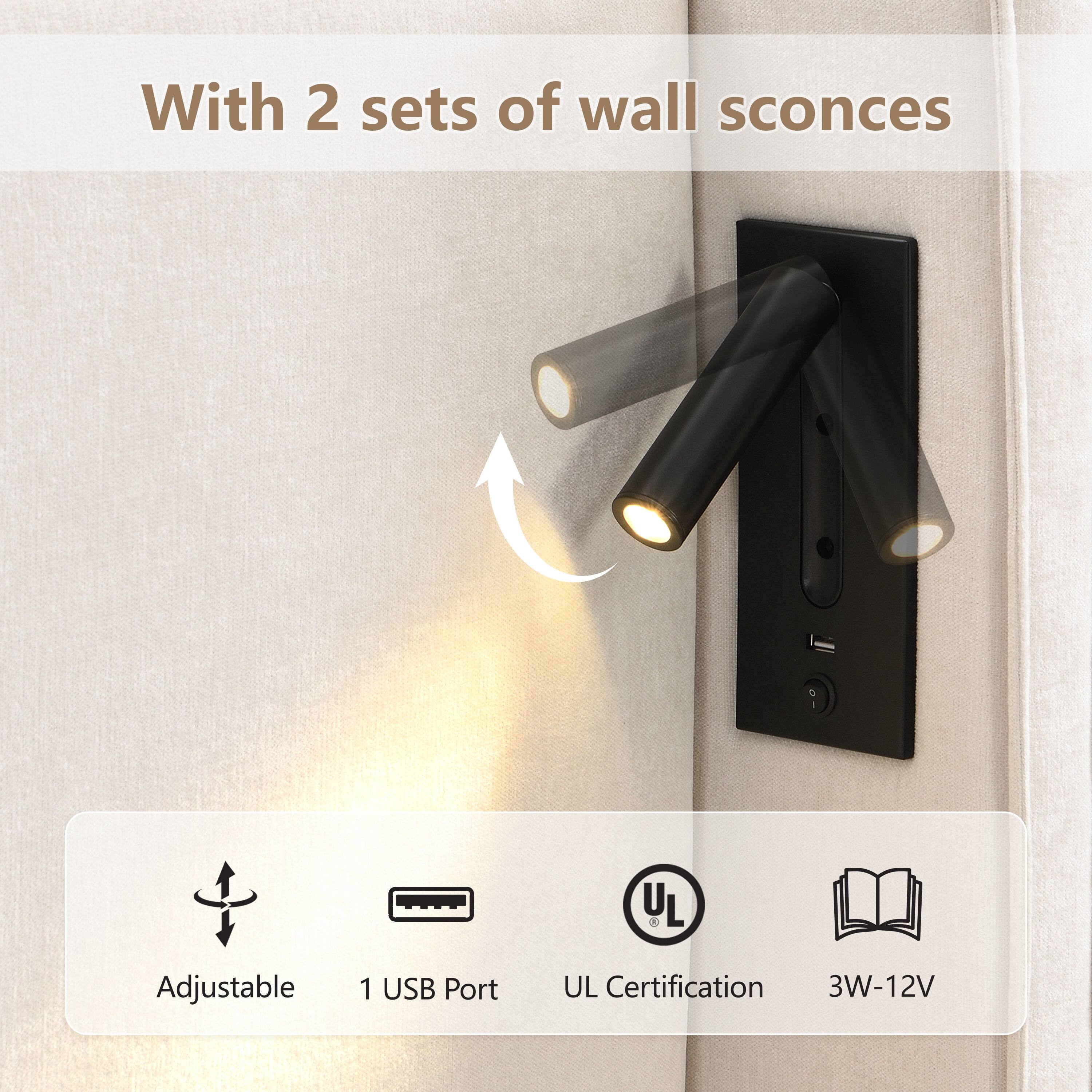 With 2 sets of wall sconces

Adjustable  
1 USB Port  
UL Certification  
3W-12V