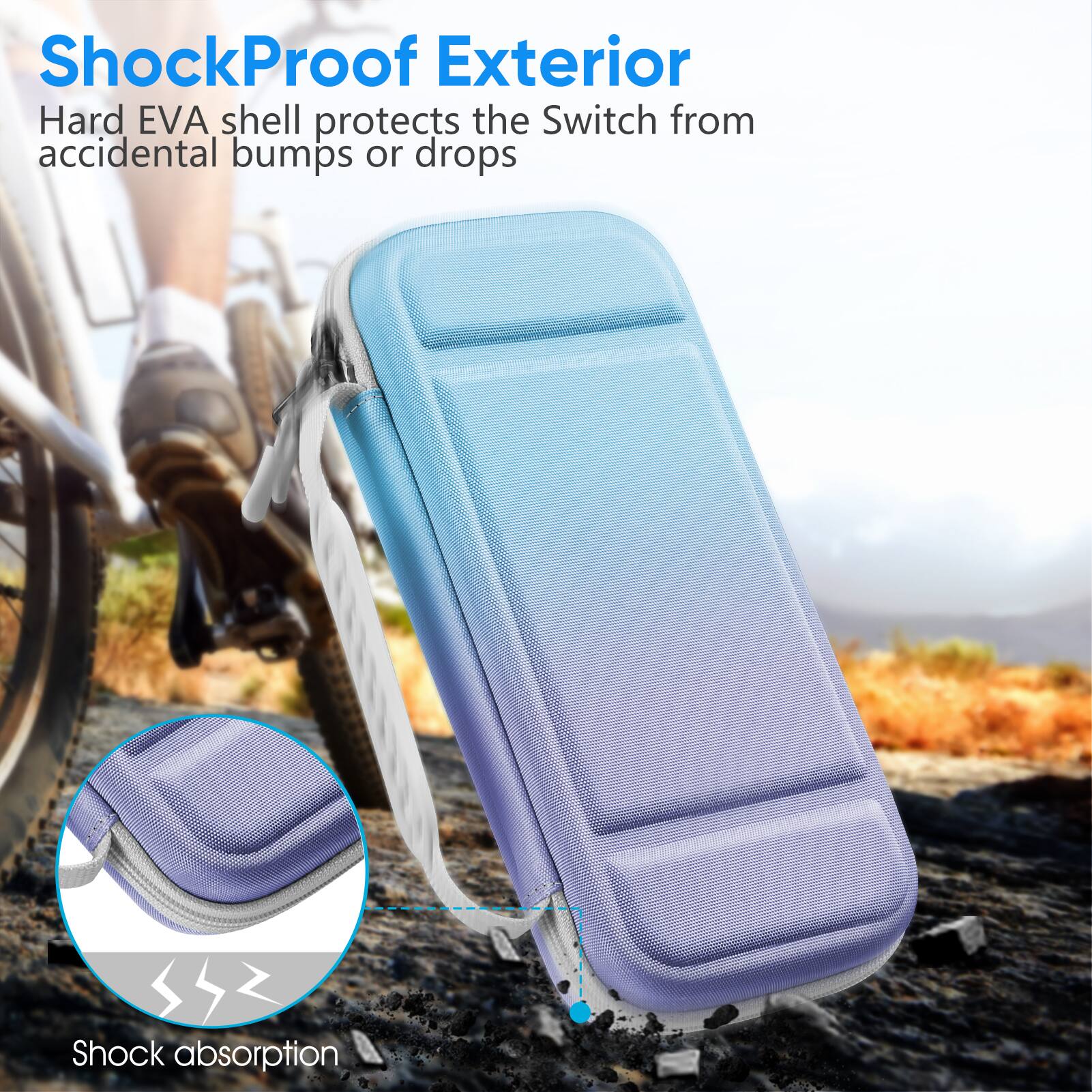 ShockProof Exterior  
Hard EVA shell protects the Switch from accidental bumps or drops  
SSZ Shock absorption