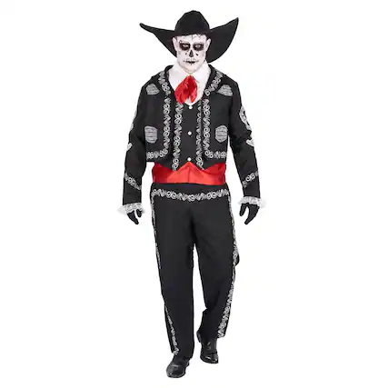 Front. Orion Costumes - Day of the Dead Mariachi Adult Costume | Extra Large - Black.