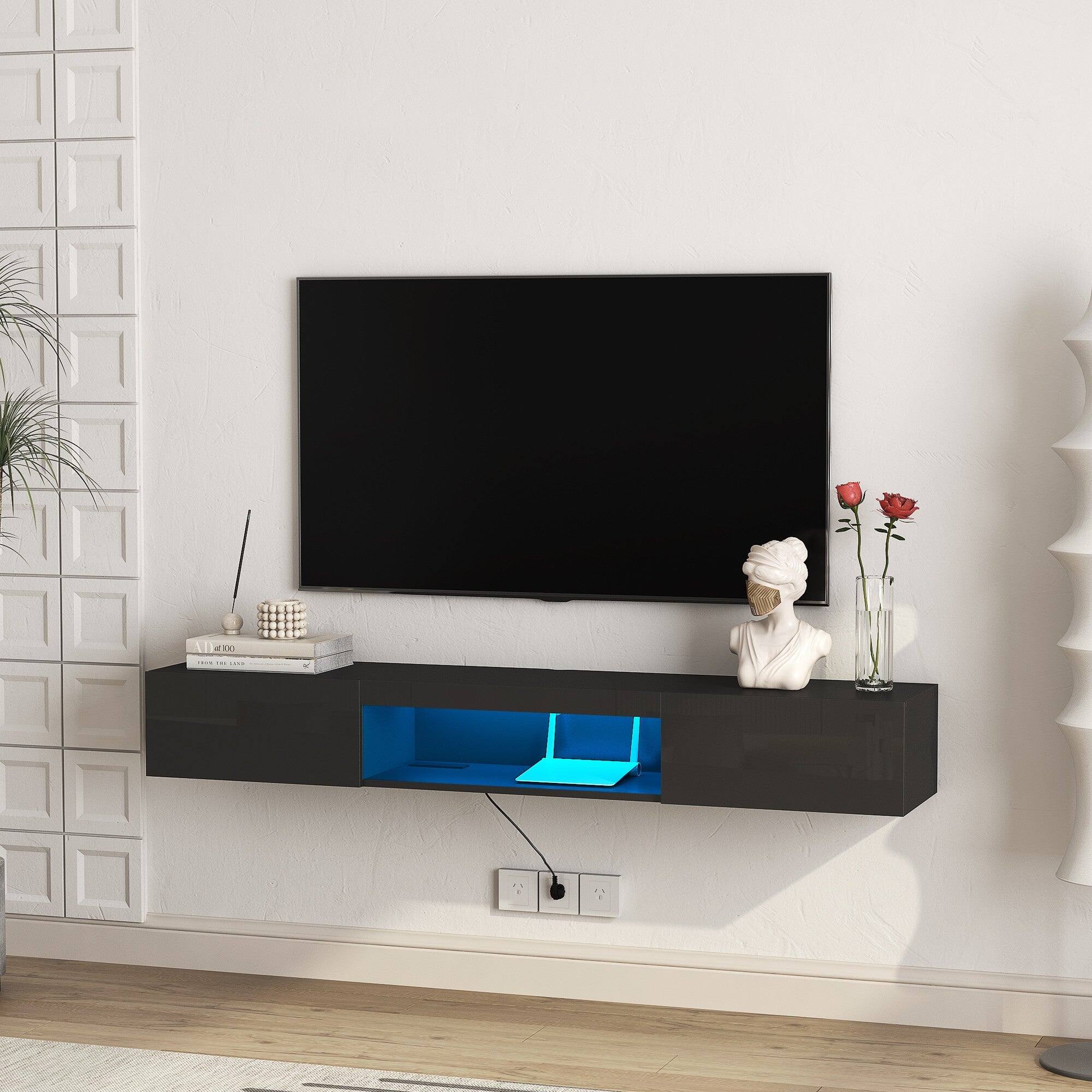 Alt View 7. Boyel Living - 63 Inch Floating TV Stand with LED Lights - Black.