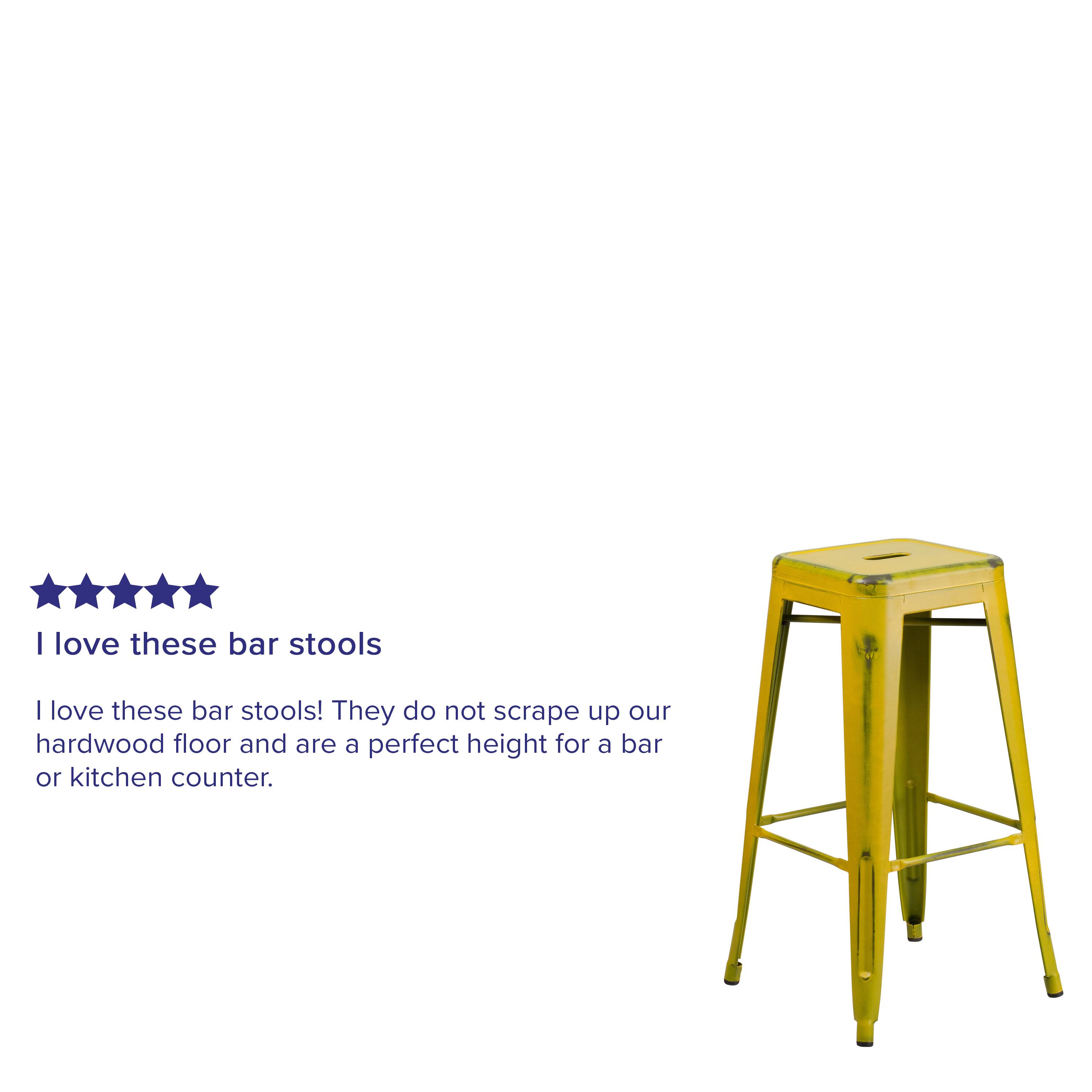 I love these bar stools! They do not scrape up our hardwood floor and are a perfect height for a bar or kitchen counter.