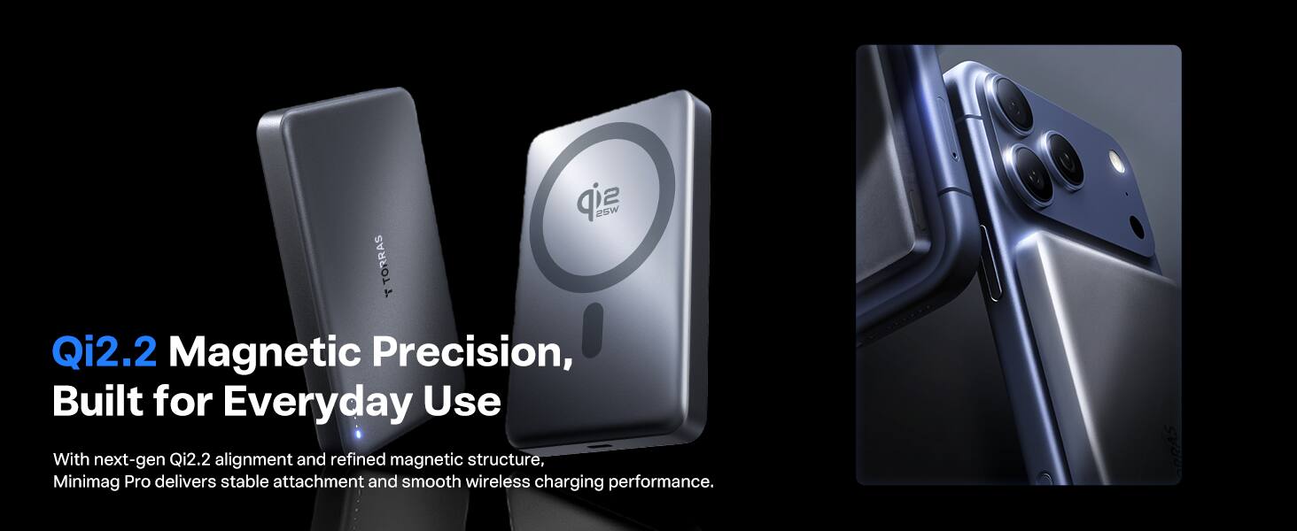 giz 25W TORRAS 2 Qi2.2 Magnetic Precision, Built for Everyday Use With next-gen Qi2.2 alignment and refined magnetic structure, Minimag Pro delivers stable attachment and smooth wireless charging performance.