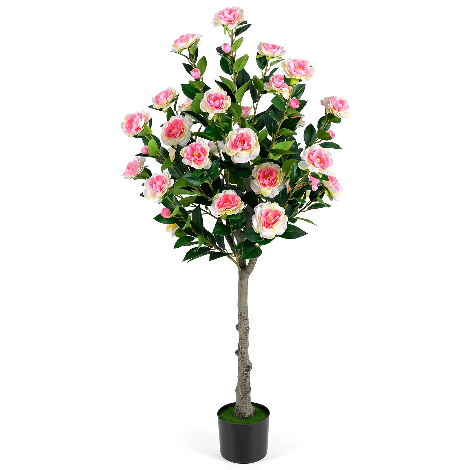 "Costway - 1 PCS 50.5"" Artificial Camellia Tree with 27 Camellia Blossoms in Cement-Filled Pot - Pink & Green & Black" price history on PriceWatchPro