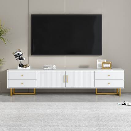 Front. PexFix - Modern Entertainment Center for 65"+ TVs, Media Console with Storage Cabinets & Adjustable Shelves for Living Room - White.