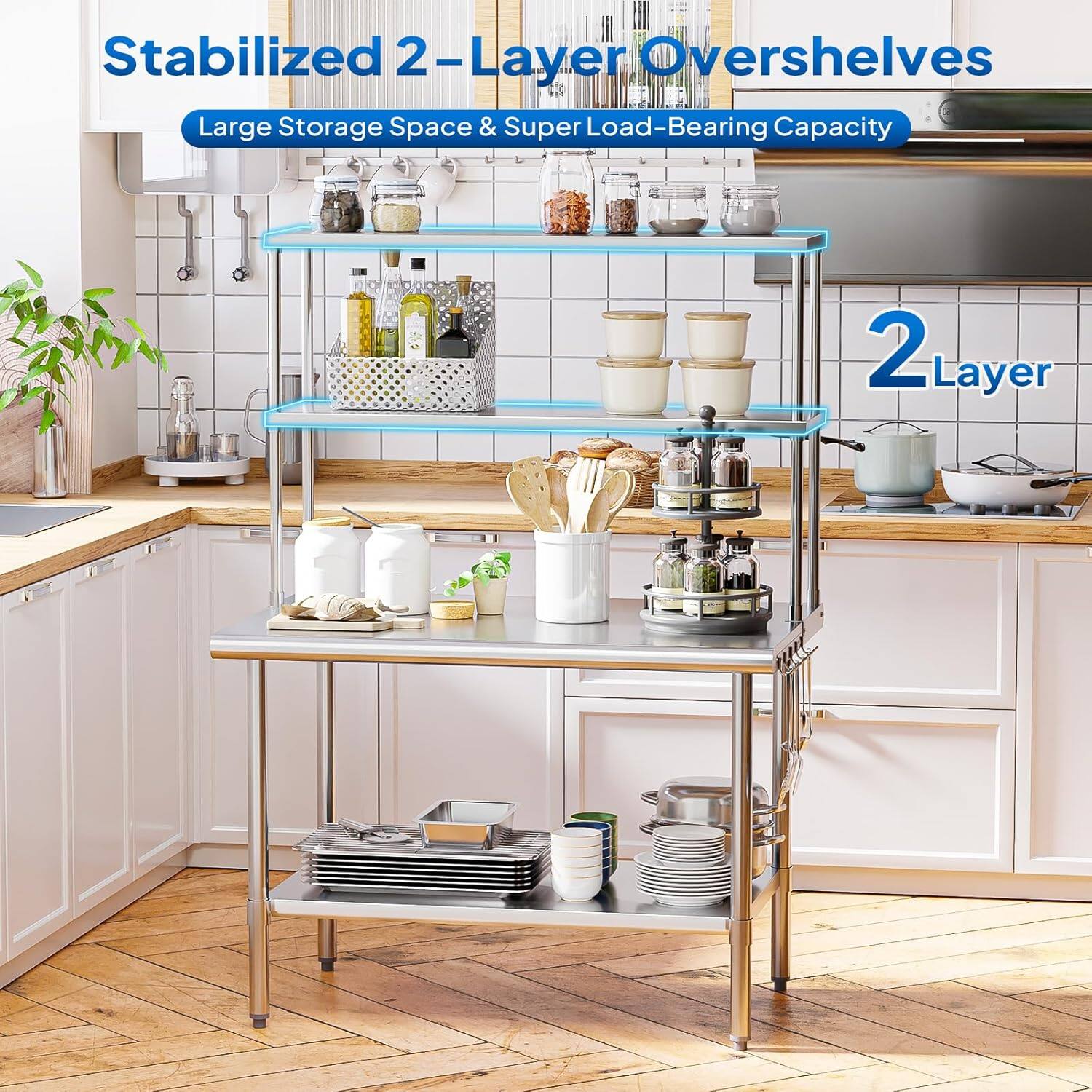 Stabilized 2-Layer Overshelves  
Large Storage Space & Super Load-Bearing Capacity  
2 Layer