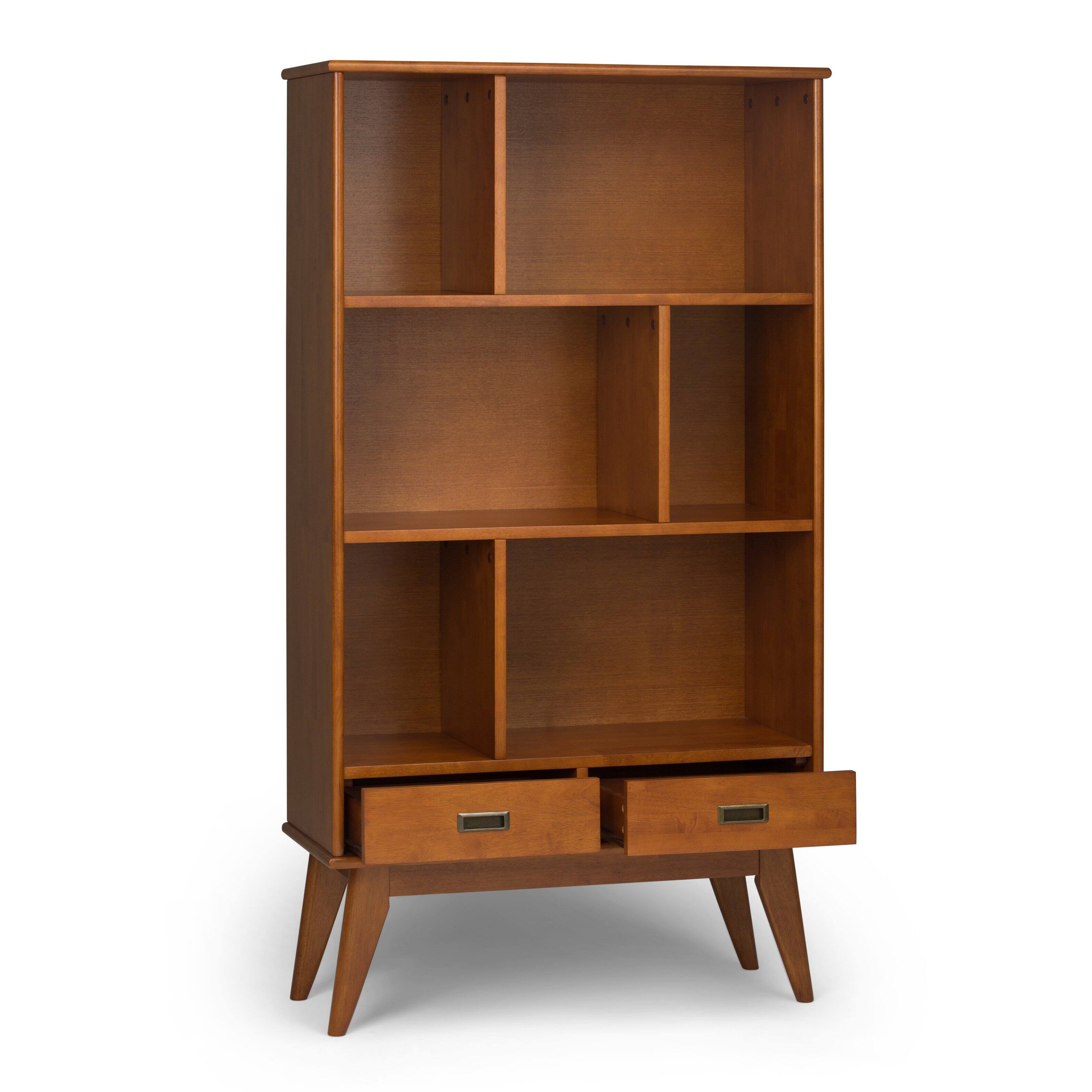 Back. Simpli Home - Draper 35 inch 6 Cubbie Bookcase (Set of 2) - Teak Brown.
