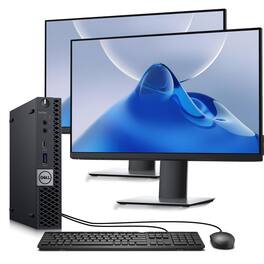 Dell - Refurbished Excellent - Optiplex 5060 Tiny Desktop PC | Intel i5-8th | 16GB RAM | 256GB + 500GB HDD | Dual 24" LED | KB & Mouse | Wi-Fi | Win11 - Black
