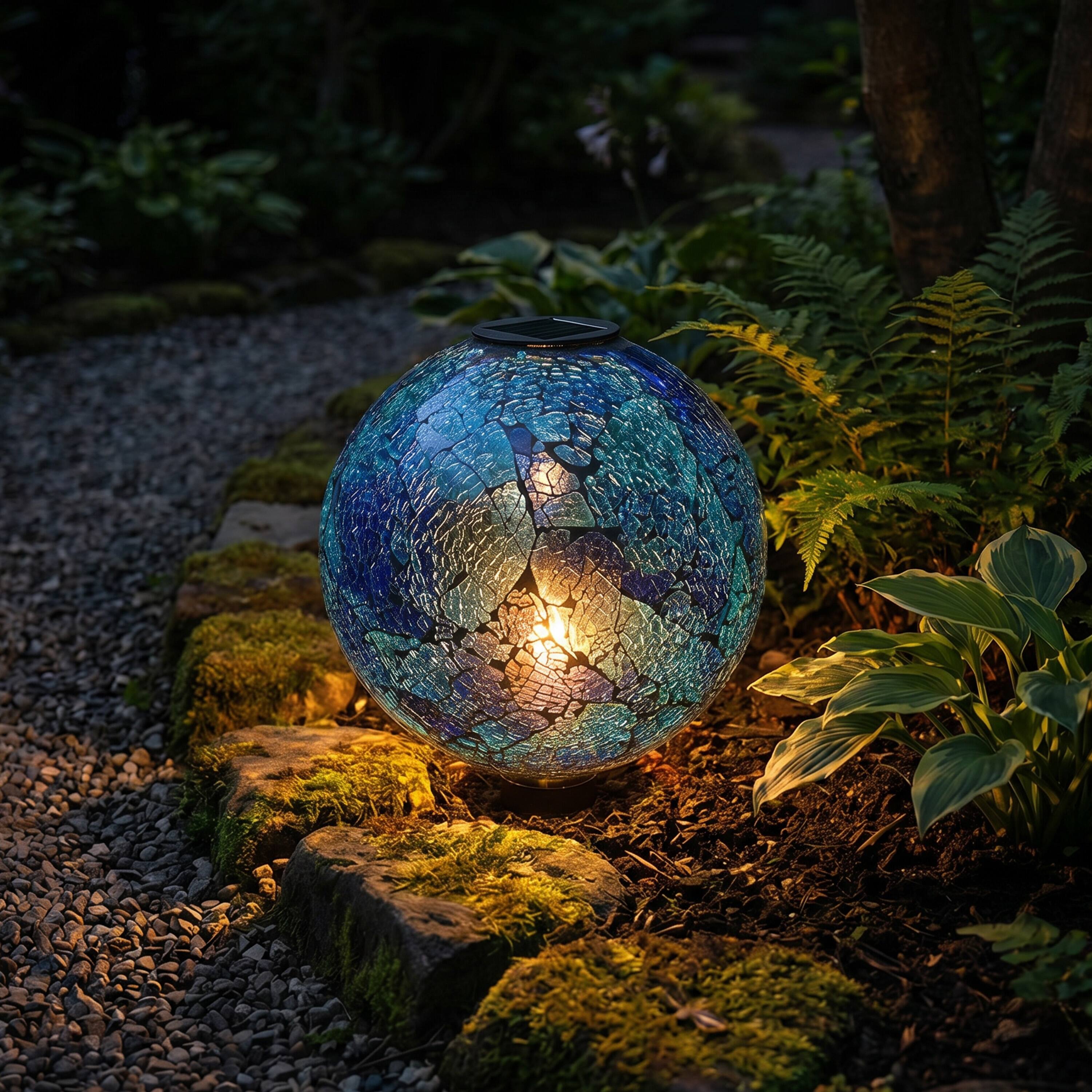 Alt View 9. Sunnydaze - Mosaic Gazing Ball with Solar Light - 10 in - 2pk - Deep Ocean Swirl.