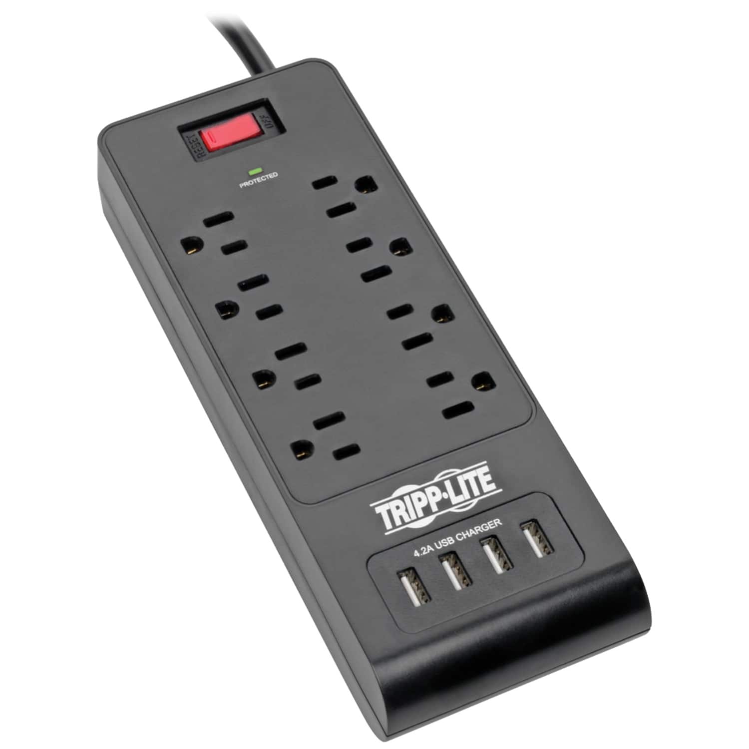Tripp Lite - By Eaton 800-joules Surge Protector, 8 Outlets With 4 Usb Ports, 6-ft. Cord, Tlp864usbb - Black