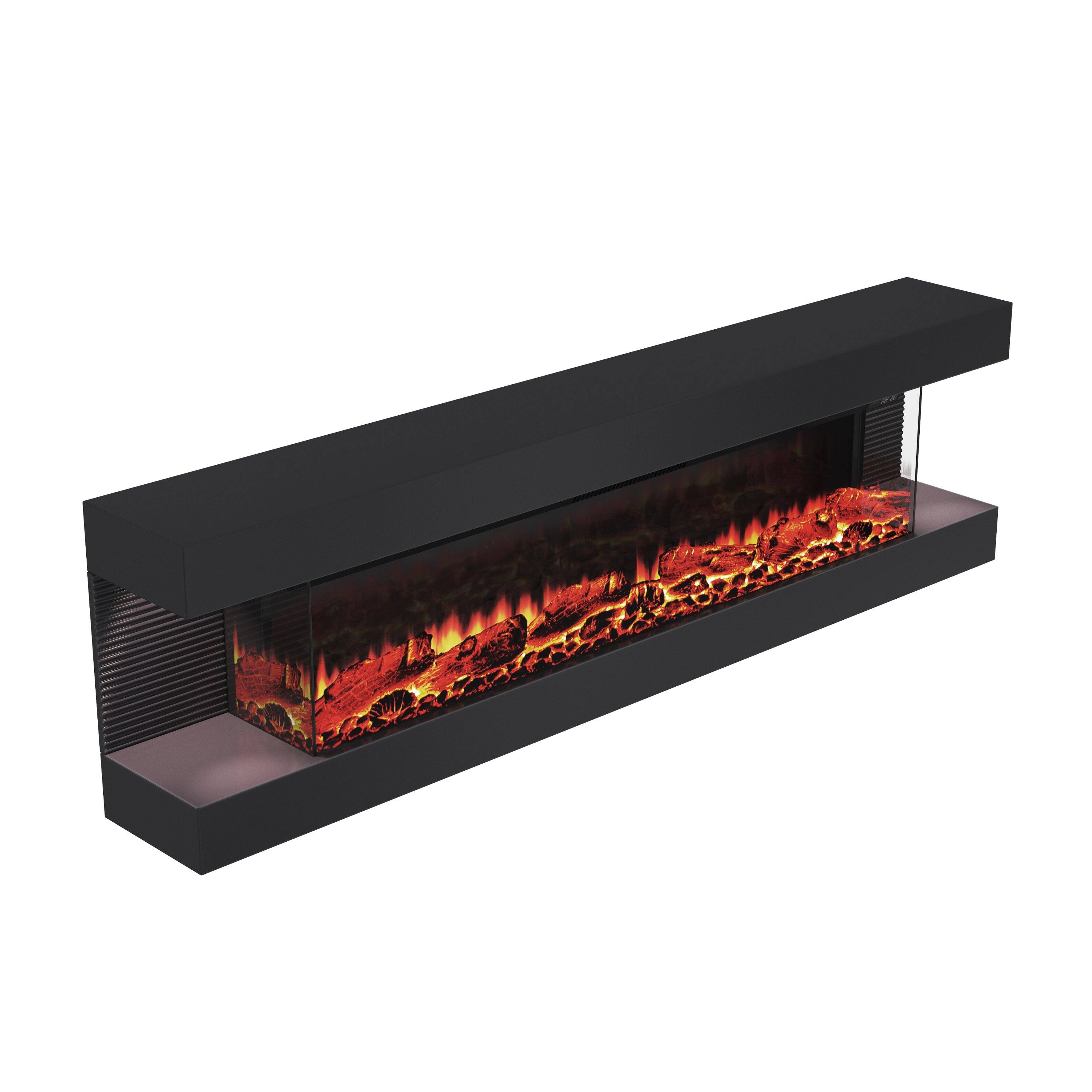 Alt View 5. Mondawe - 60" Electric Fireplace with Hanging LED Mantel and Remote Control - Black.