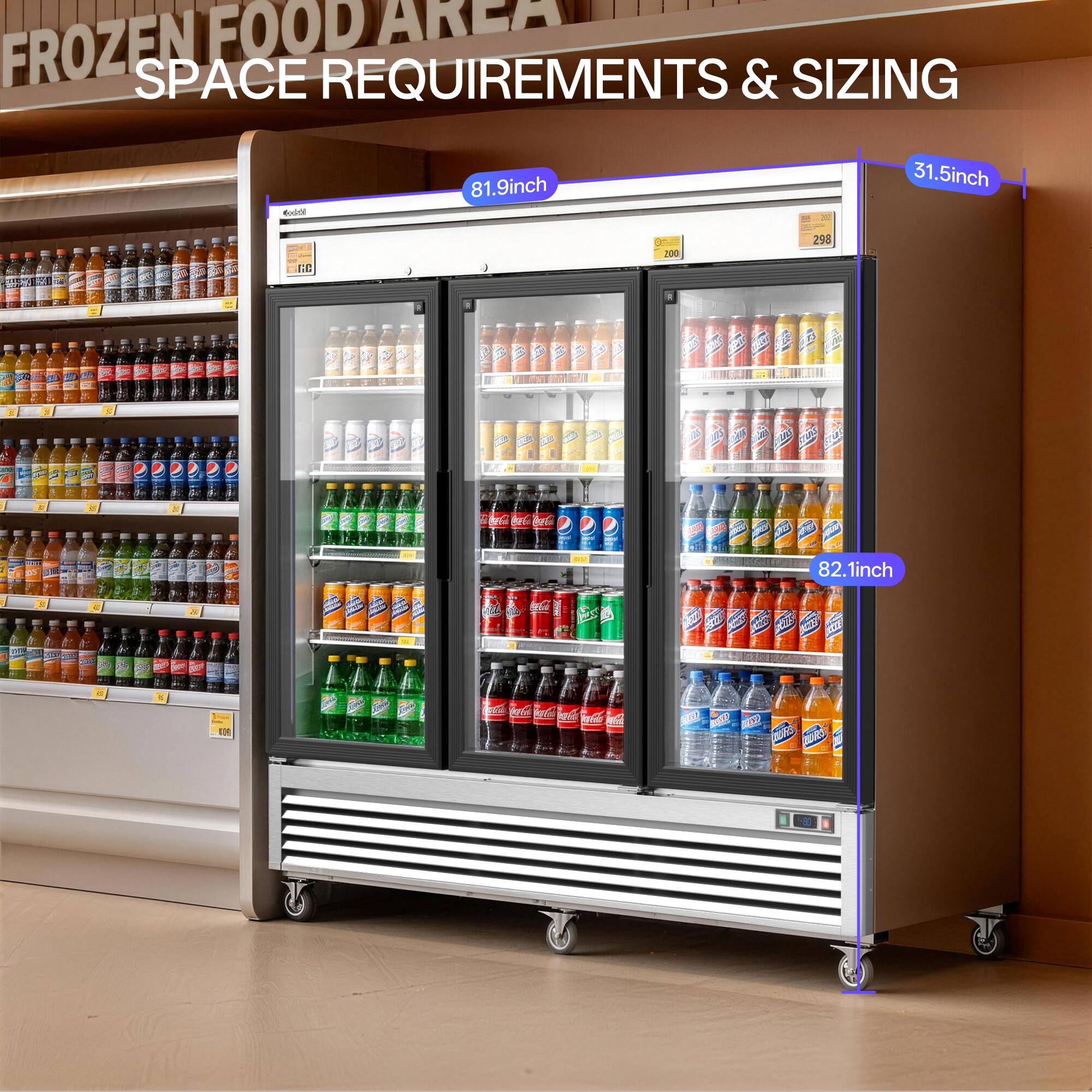 FROZEN FOOD AREA  
SPACE REQUIREMENTS & SIZING  

- 81.9 inch  
- 31.5 inch  
- 82.1 inch