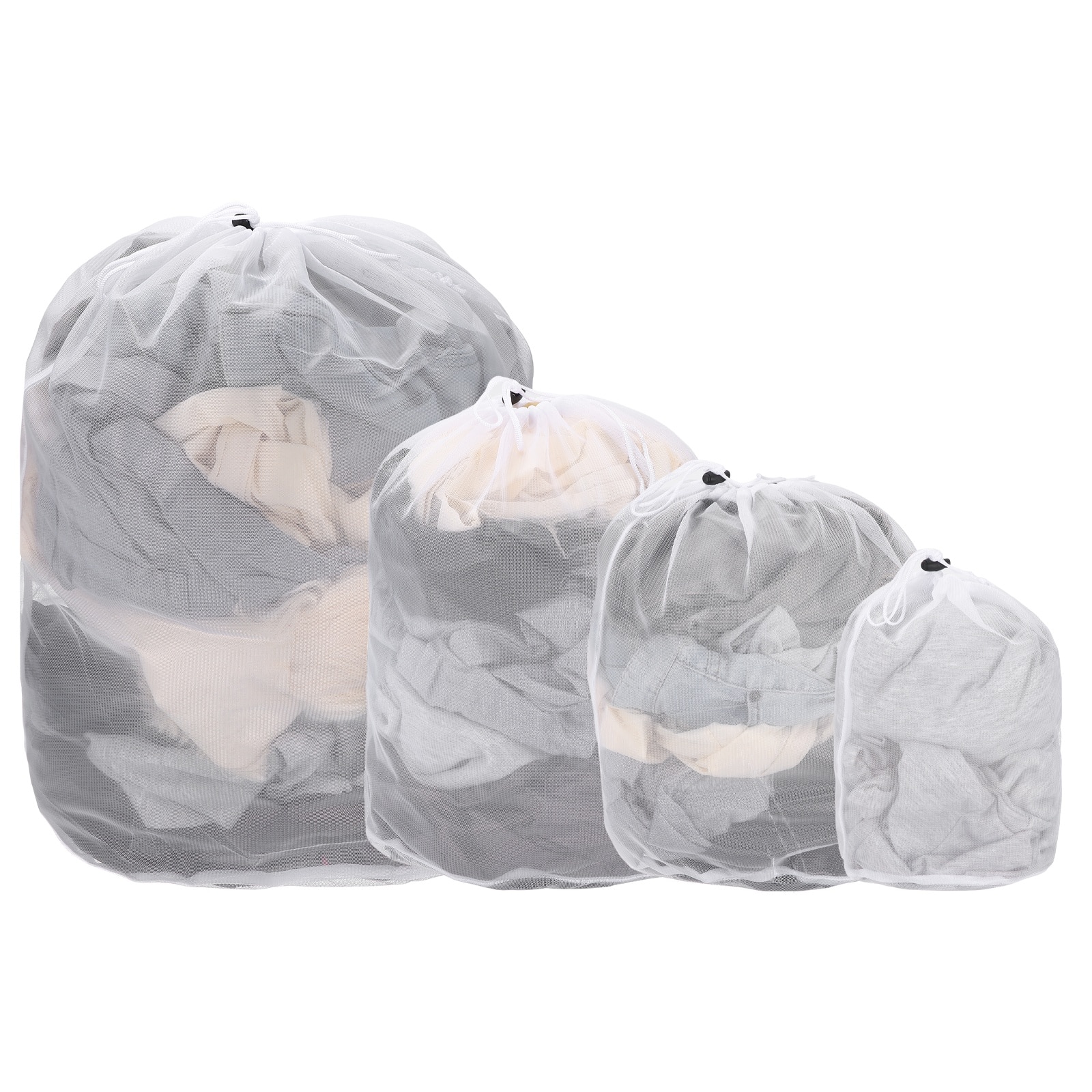 Unique Bargains - Practical 4pcs Mesh Laundry Bag Thin Drawstring Net with S M L XL Sizes for Washing Machine and Home Travel Storage - White