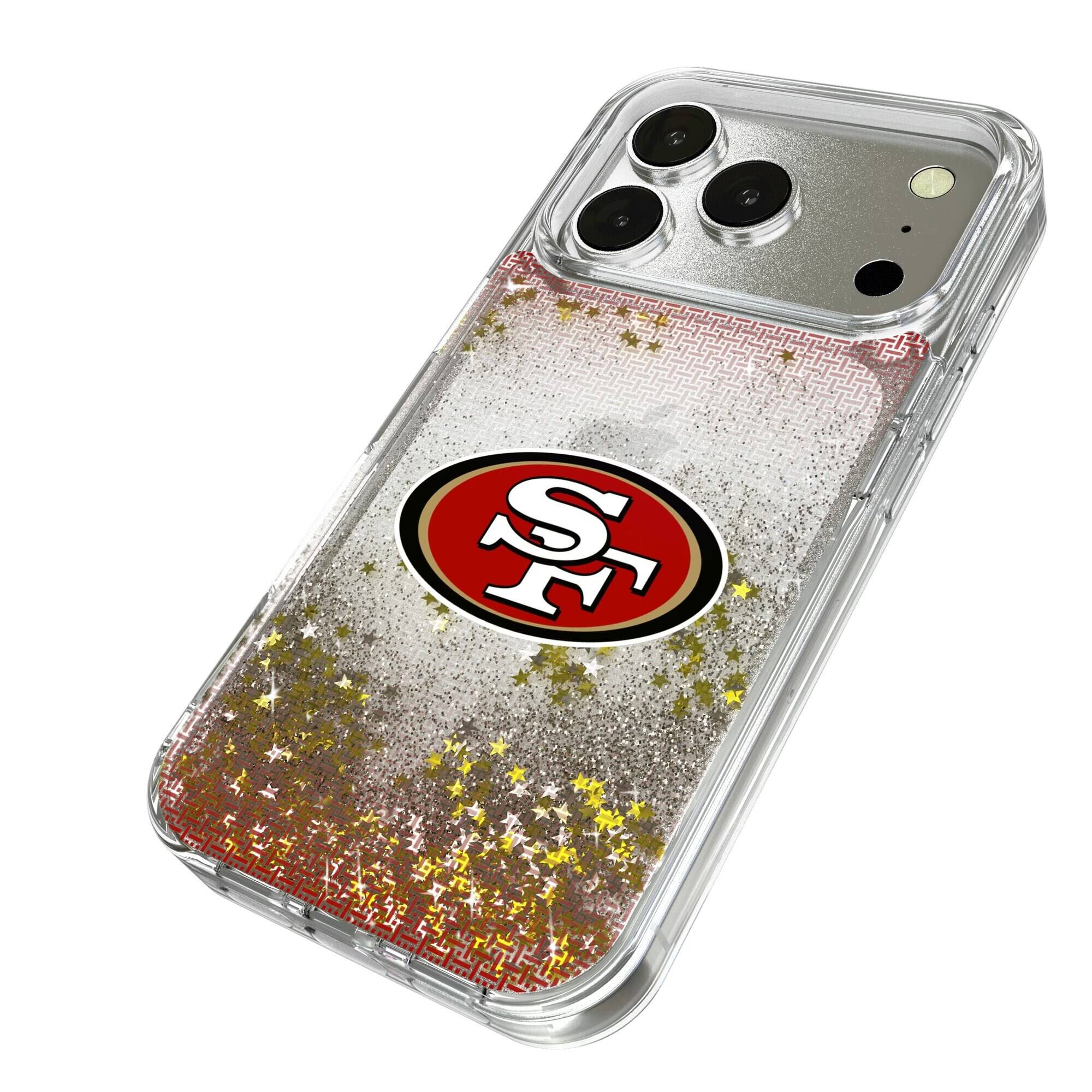 Alt View 1. Keyscaper - San Francisco 49ers Linen Logo iPhone Glitter Case - 14 Pro Max - Multicolor.