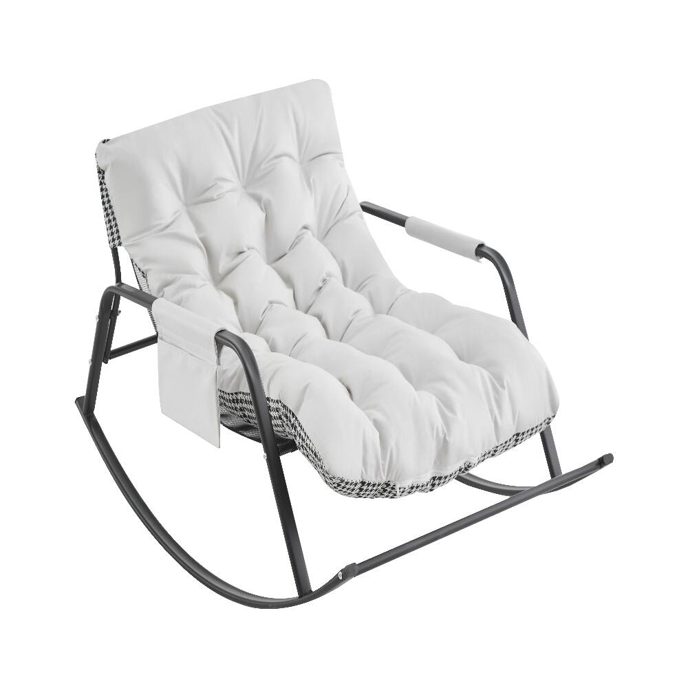 Back. Loheer - Loheer White Rocking Chair Boucle Reclining Chair Modern Accent Chair for Nursery Living Room - White.