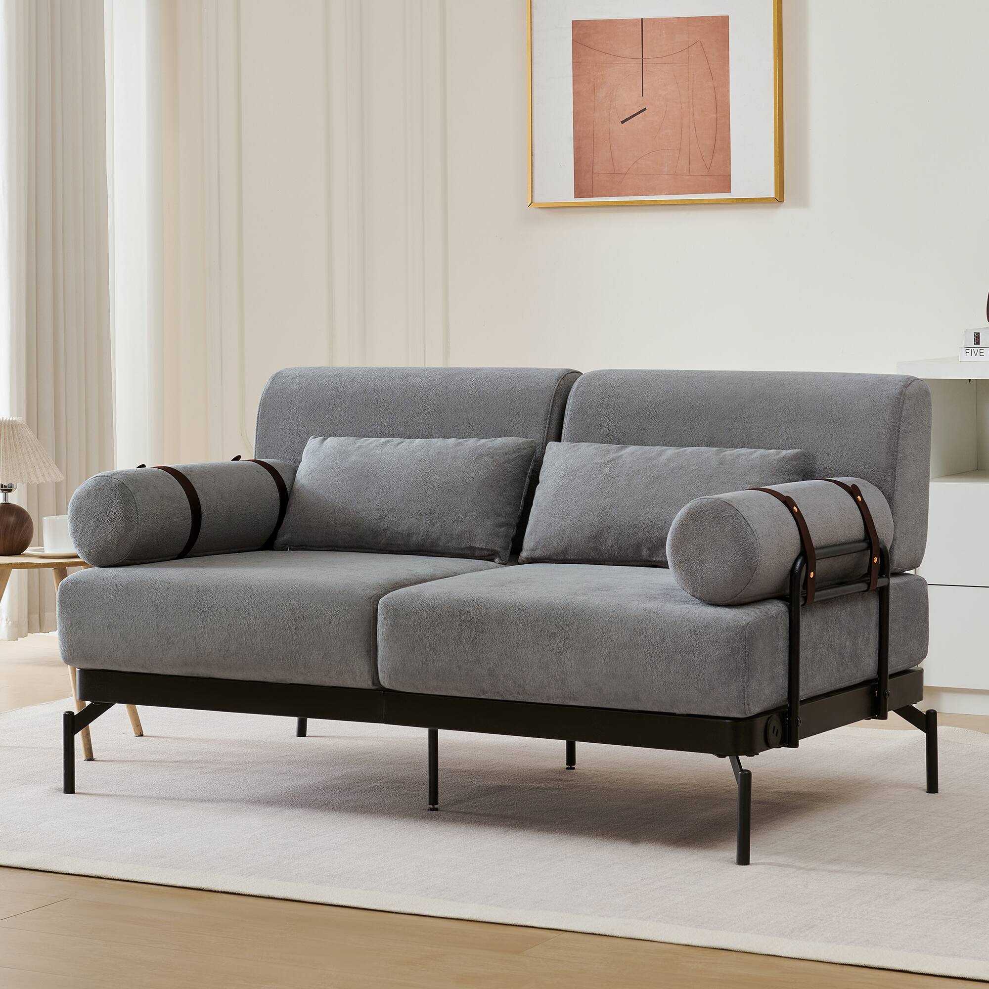 Alt View 5. GOODSILO - Modern Loveseat Sofa 59"" Couch 2-Seater with USB Ports & Unique Armrests - Grey.