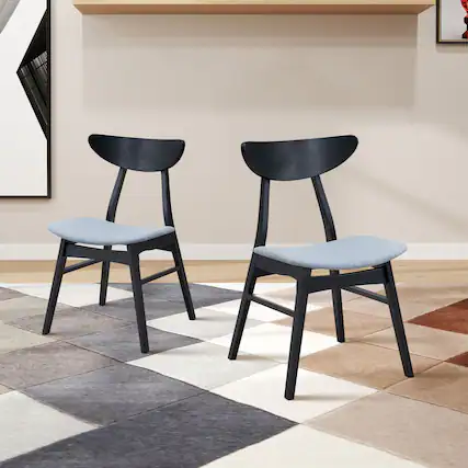 Front. TinyHomie - Wooden Dining Chairs Set of 2 Modern Soft Upholstered Kitchen Side Chairs Wooden Frame Kitchen Chairs - Black.