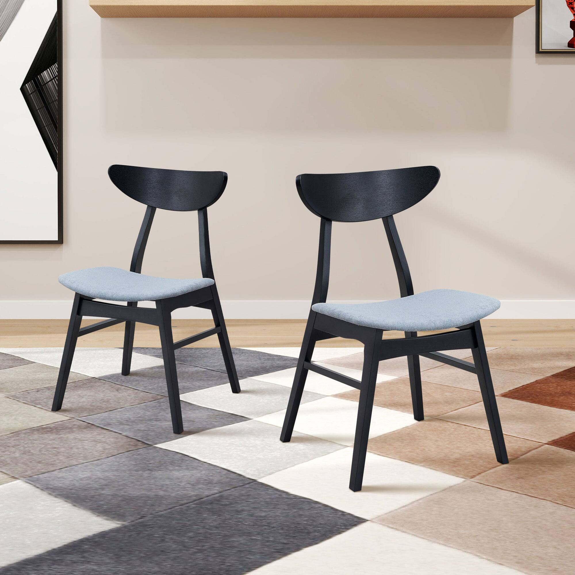 Front. TinyHomie - Wooden Dining Chairs Set of 2 Modern Soft Upholstered Kitchen Side Chairs Wooden Frame Kitchen Chairs - Black.