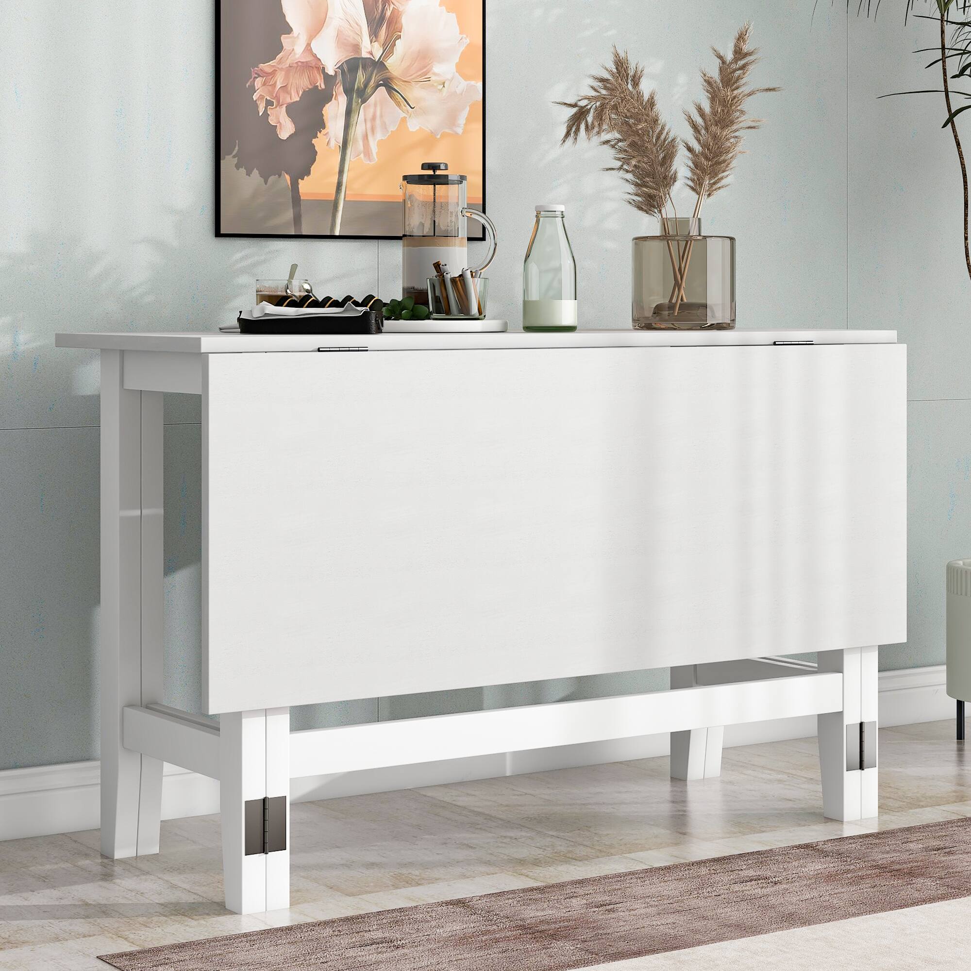 Front. Tiramisubest - Farmhouse Wood Extendable Dining Table with Drop Leaf for Small Places, White - White.