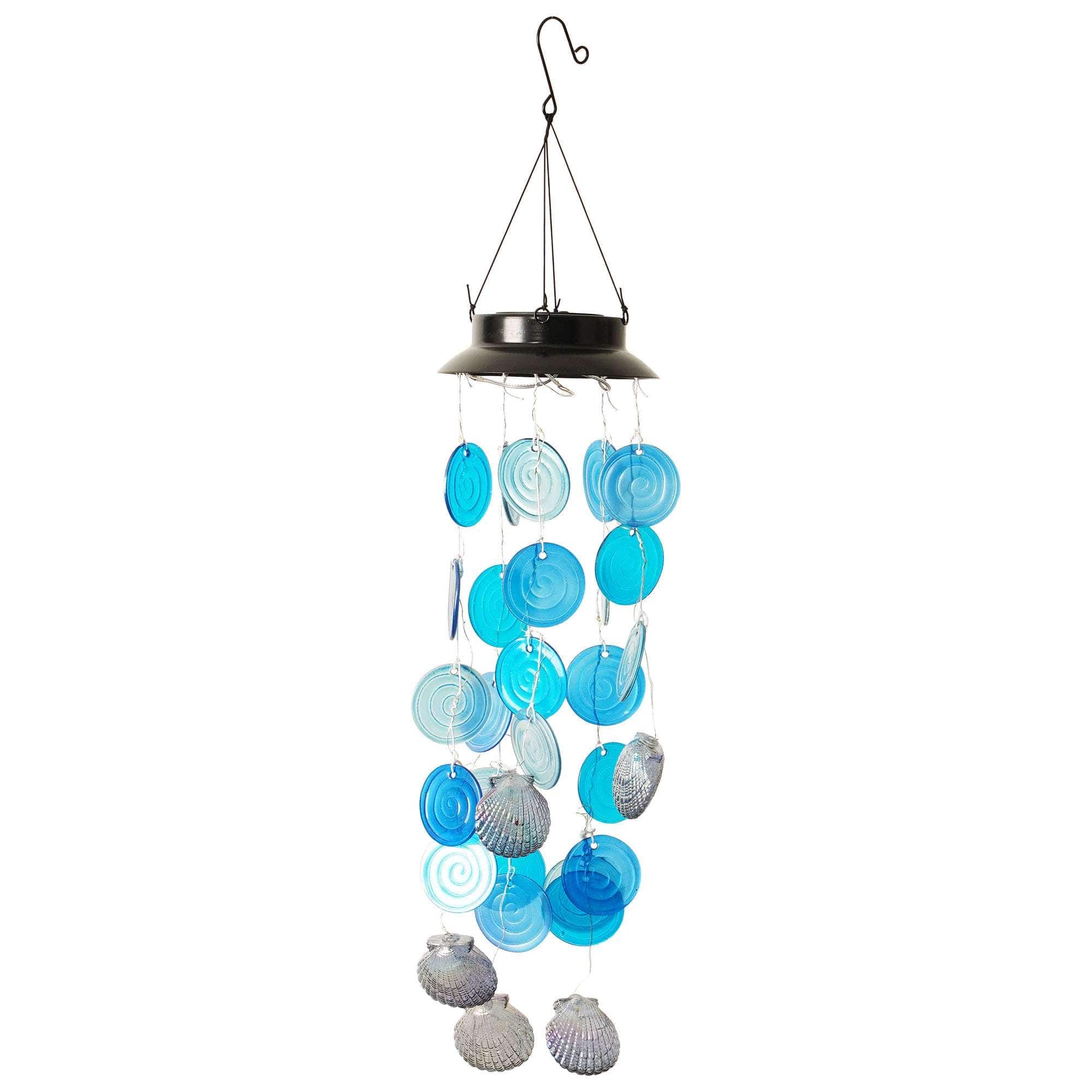 G128 - Solar Sea Shell Wind Chime with Lights Coastal Outdoor Home Garden Patio Decor - Blue