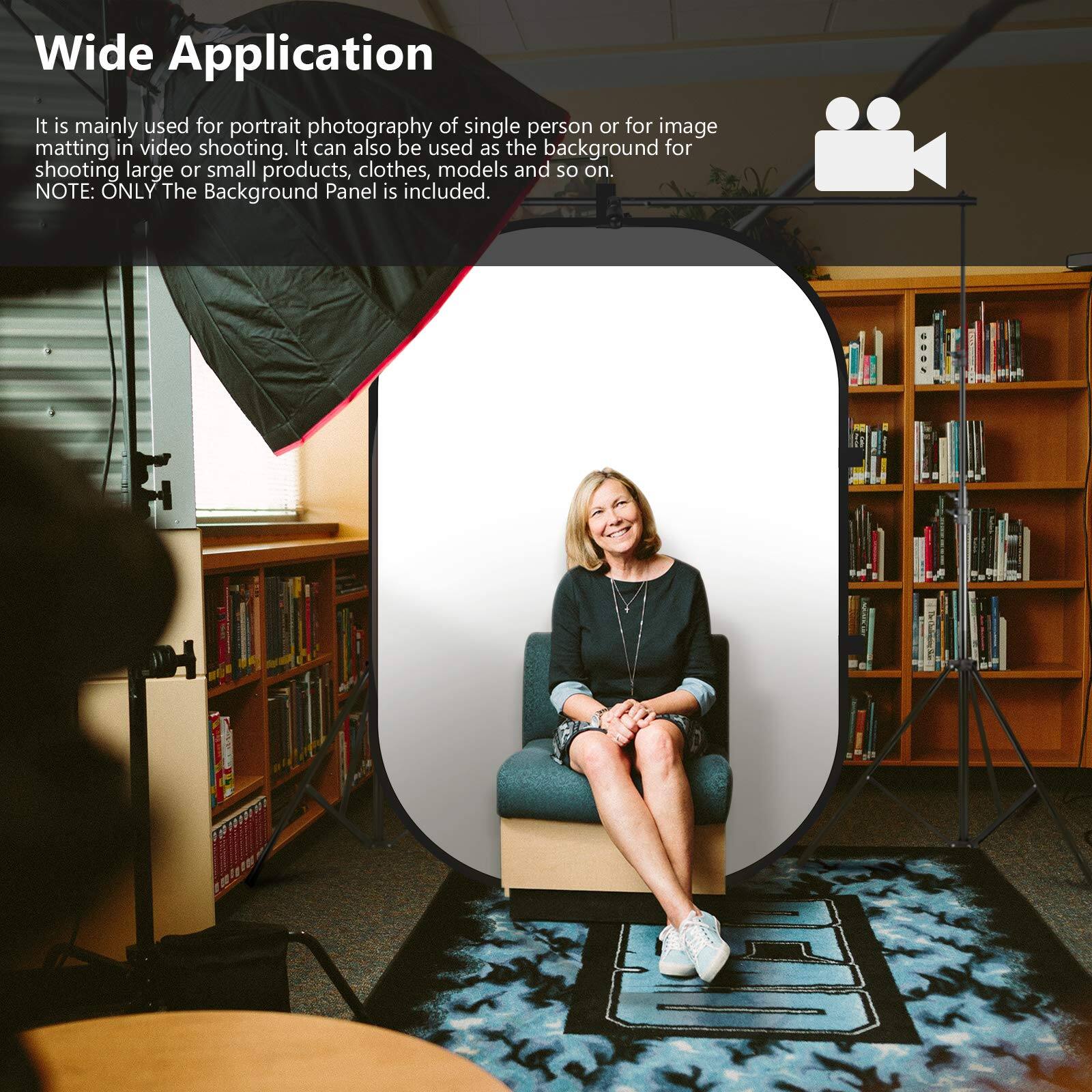 Wide Application

It is mainly used for portrait photography of a single person or for image matting in video shooting. It can also be used as the background for shooting large or small products, clothes, models, and so on.

NOTE: ONLY The Background Panel is included.